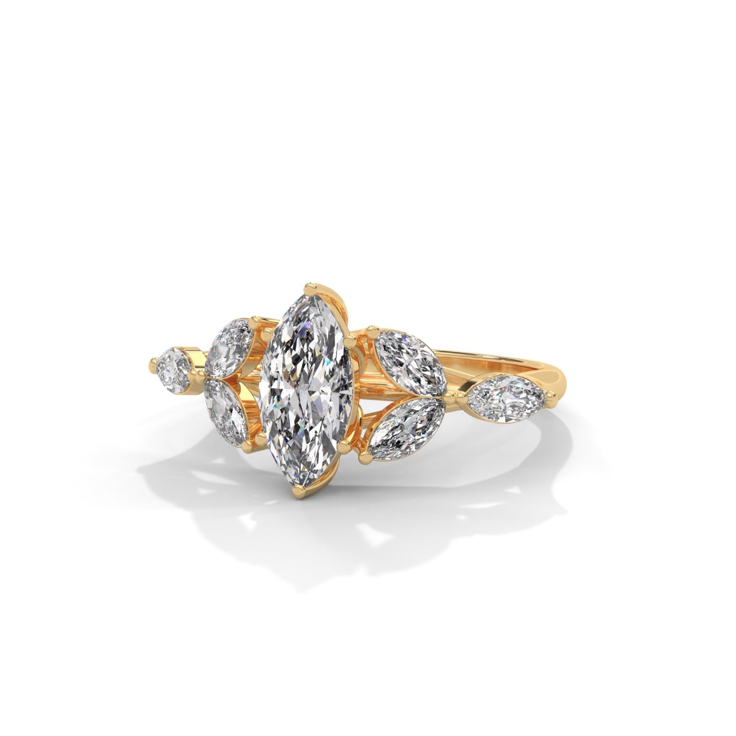 Marquise Cut Lab-Grown Diamond Floral Engagement Ring in Yellow Gold