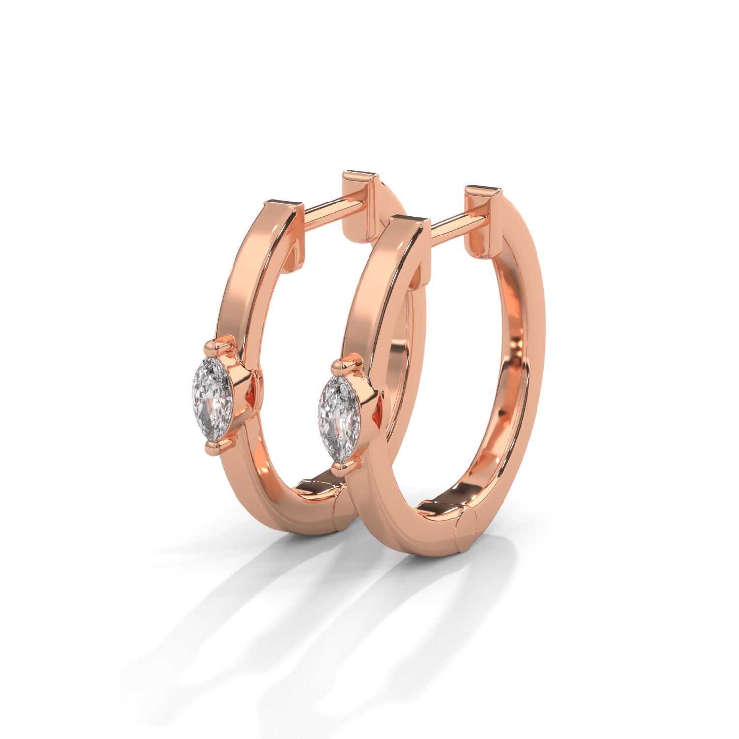 Marquise Cut Lab-Grown Diamond Huggie Hoop Earrings in Rose Gold