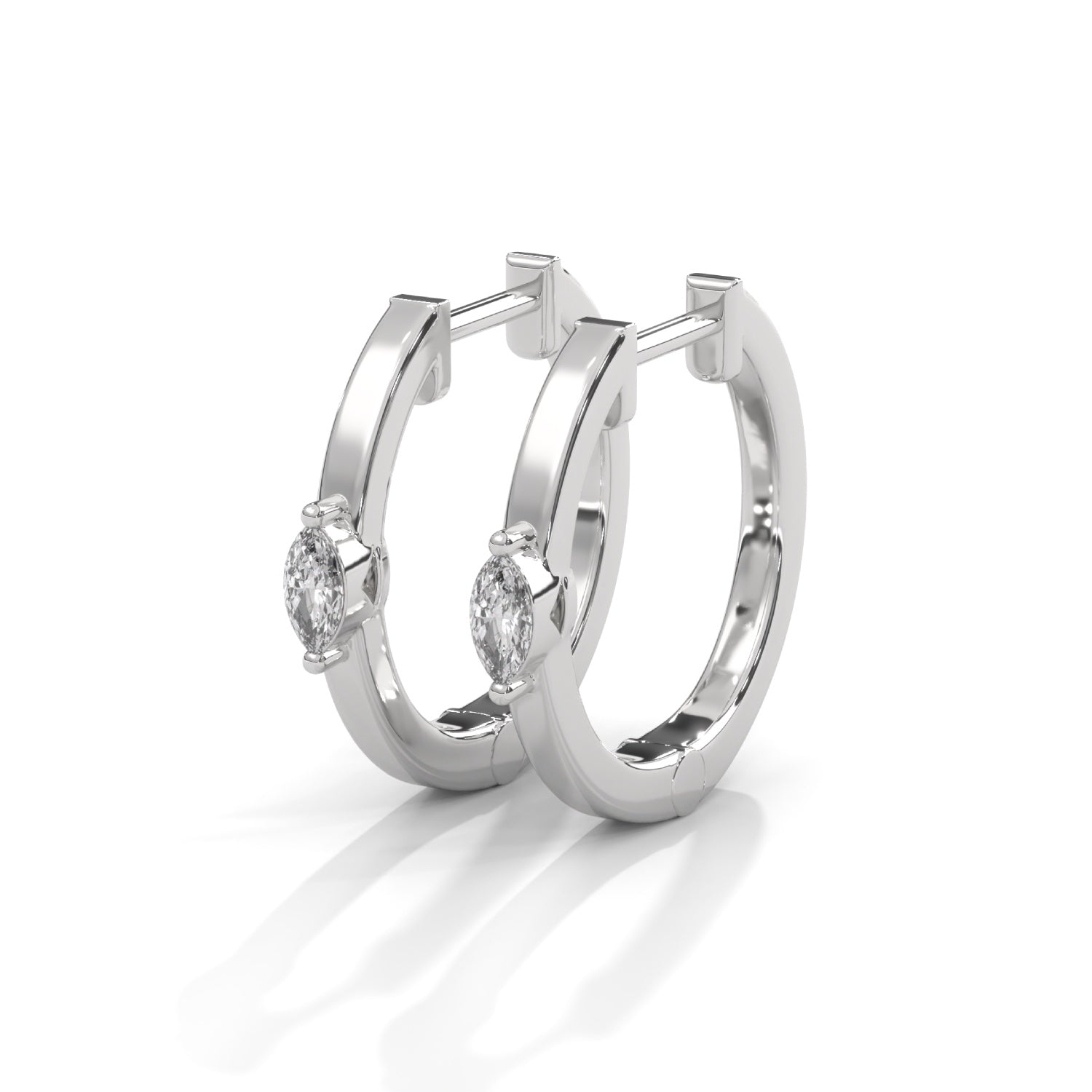 Marquise Cut Lab-Grown Diamond Huggie Hoop Earrings in White Gold