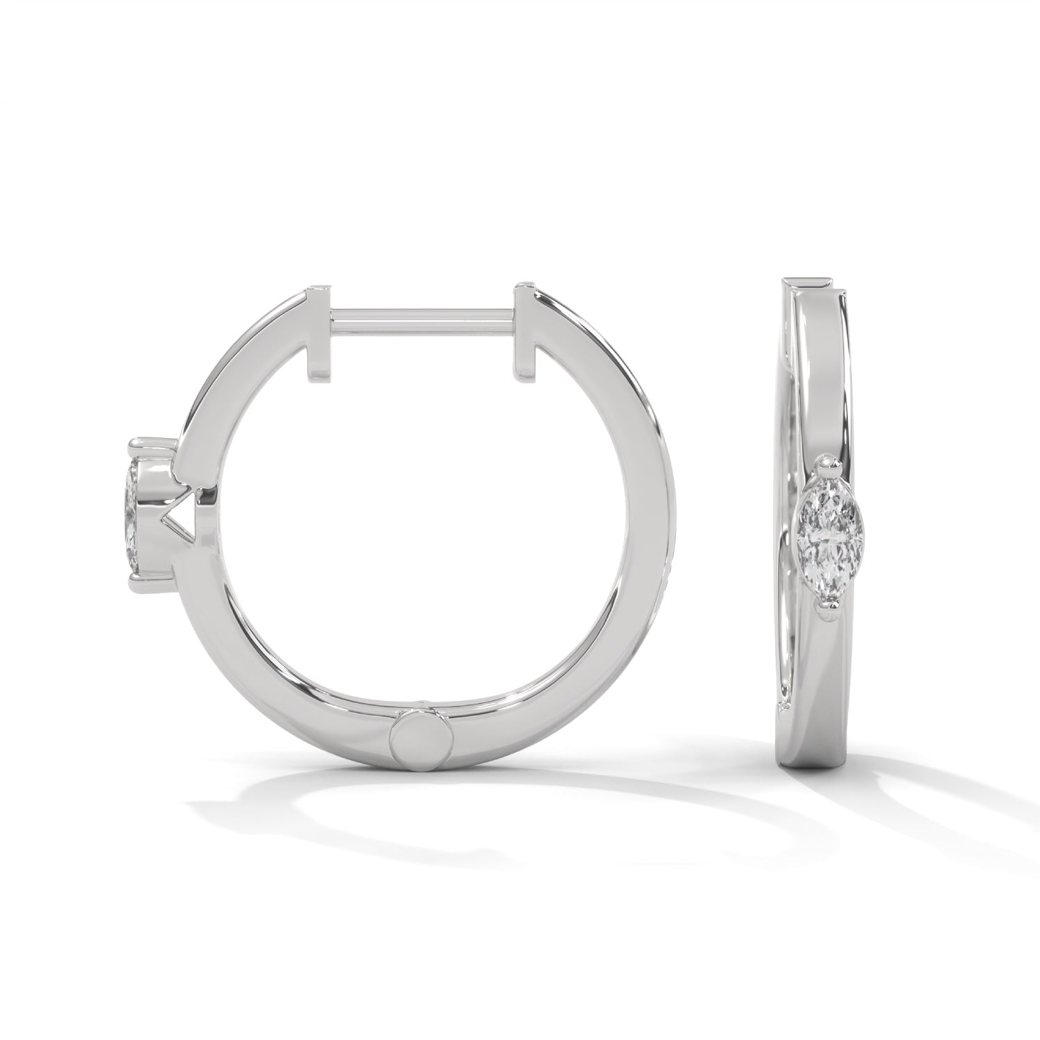 Marquise Cut Lab-Grown Diamond Huggie Hoop Earrings in White Gold