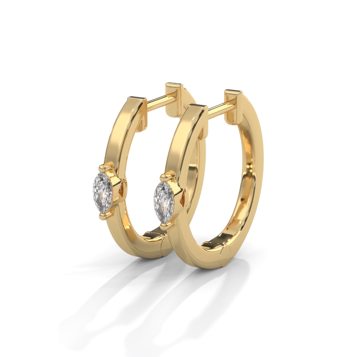 Marquise Cut Lab-Grown Diamond Huggie Hoop Earrings in Yellow Gold