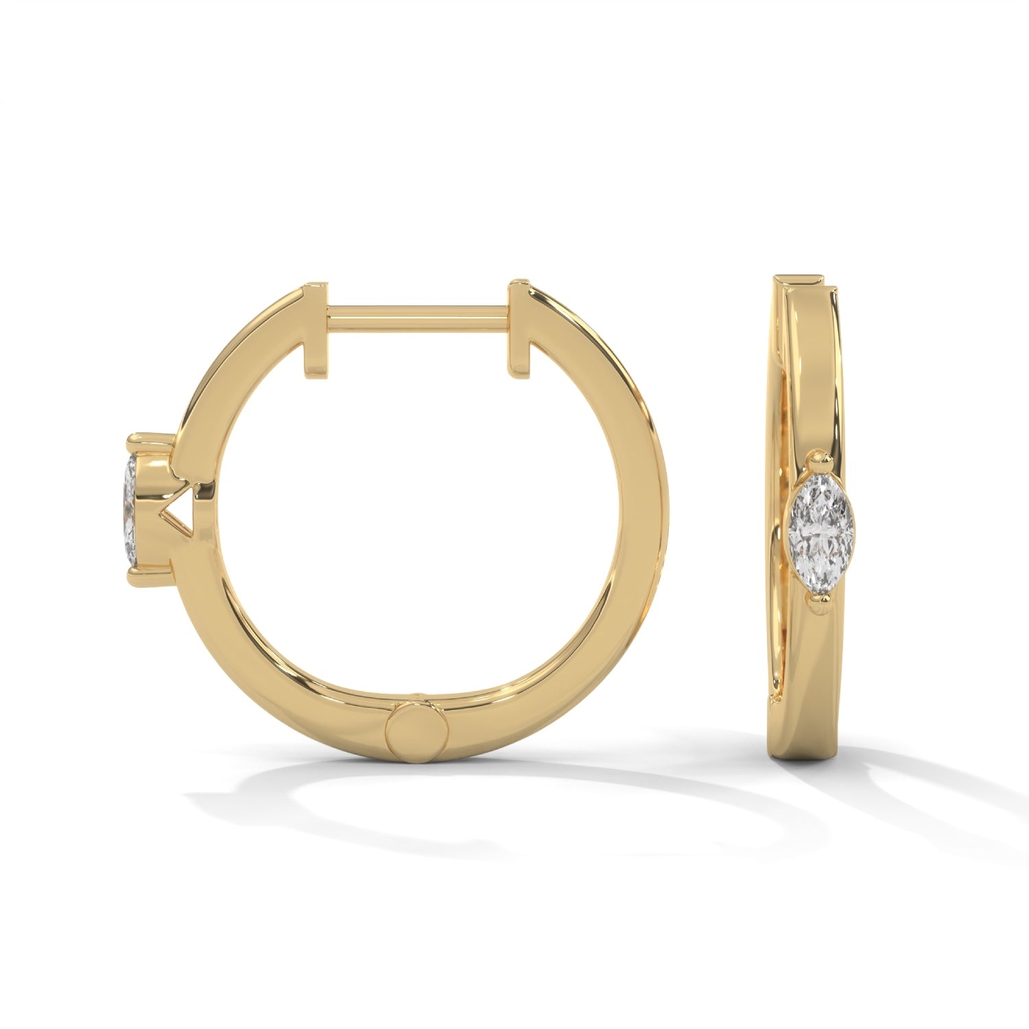 Marquise Cut Lab-Grown Diamond Huggie Hoop Earrings in Yellow Gold