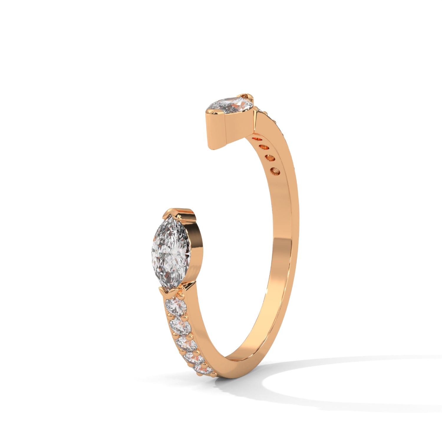 Marquise Cut Lab-Grown Diamond Open Band Pavé Wedding Ring in Rose Gold