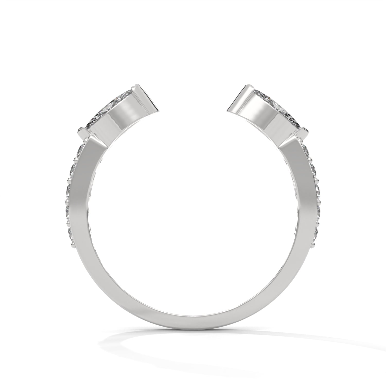 Marquise Cut Lab-Grown Diamond Open Band Pavé Wedding Ring in White Gold