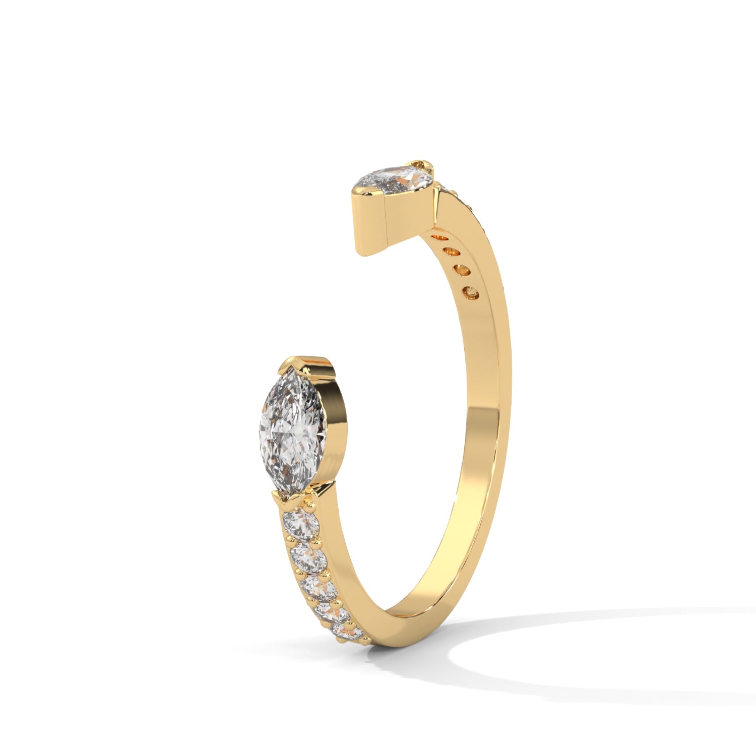 Marquise Cut Lab-Grown Diamond Open Band Pavé Wedding Ring in Yellow Gold
