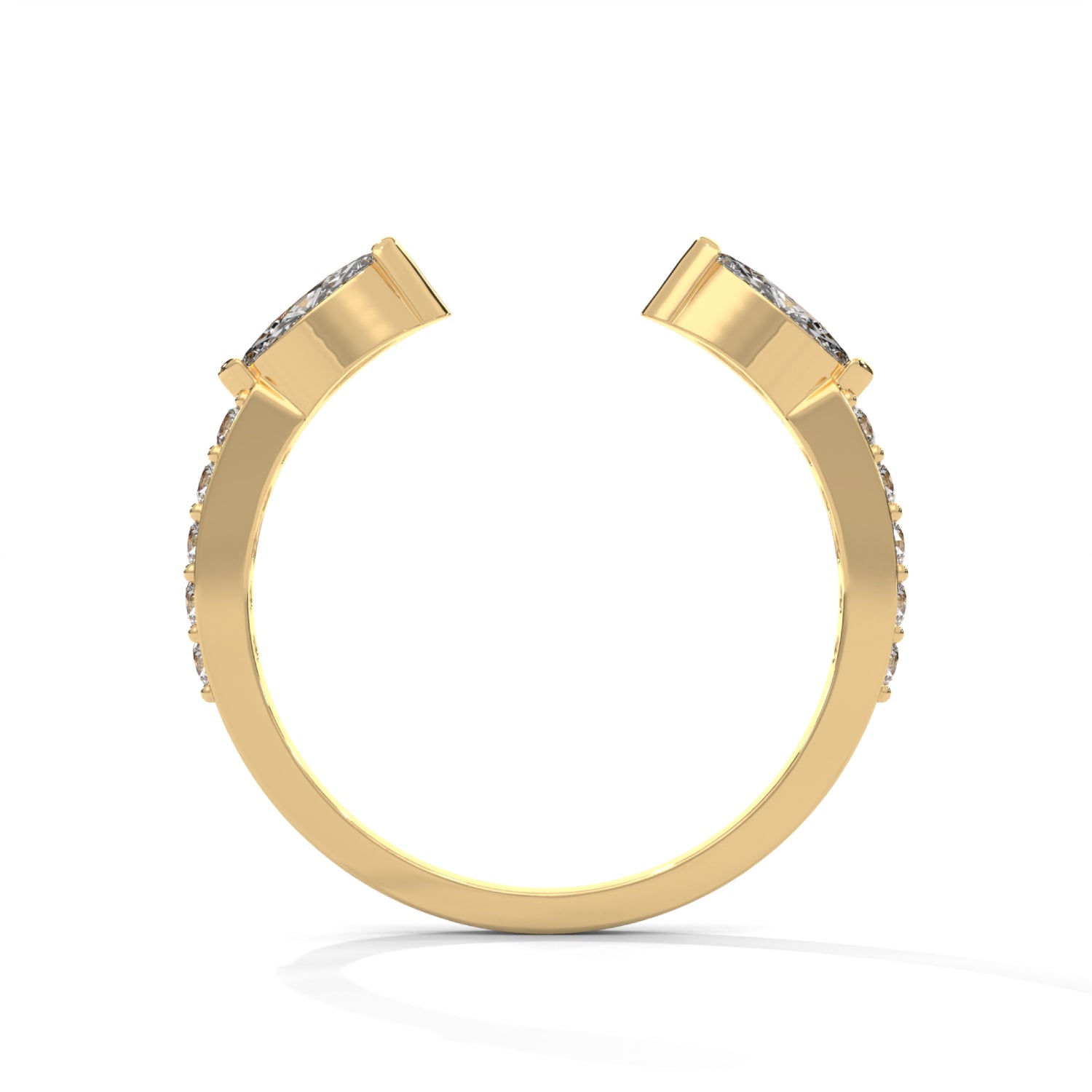 Marquise Cut Lab-Grown Diamond Open Band Pavé Wedding Ring in Yellow Gold