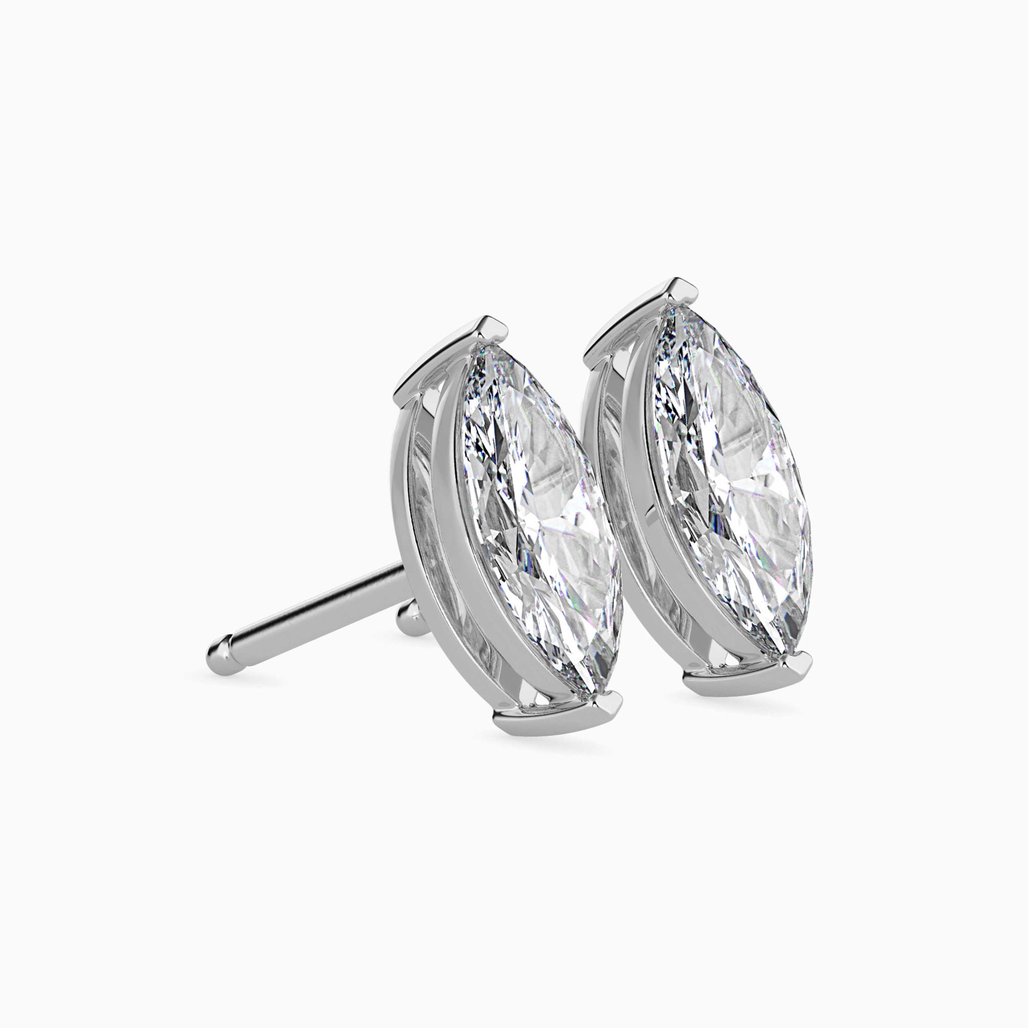 Marquise Cut Lab-Grown Diamond Basket Stud Earrings in White Gold