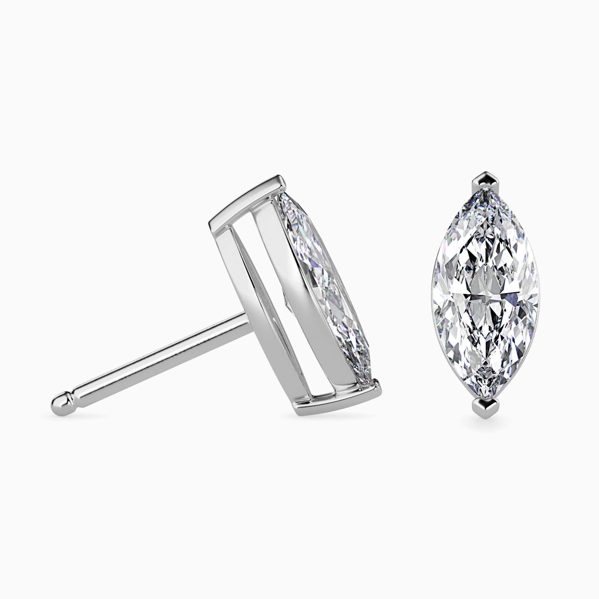 Marquise Cut Lab-Grown Diamond Basket Stud Earrings in White Gold