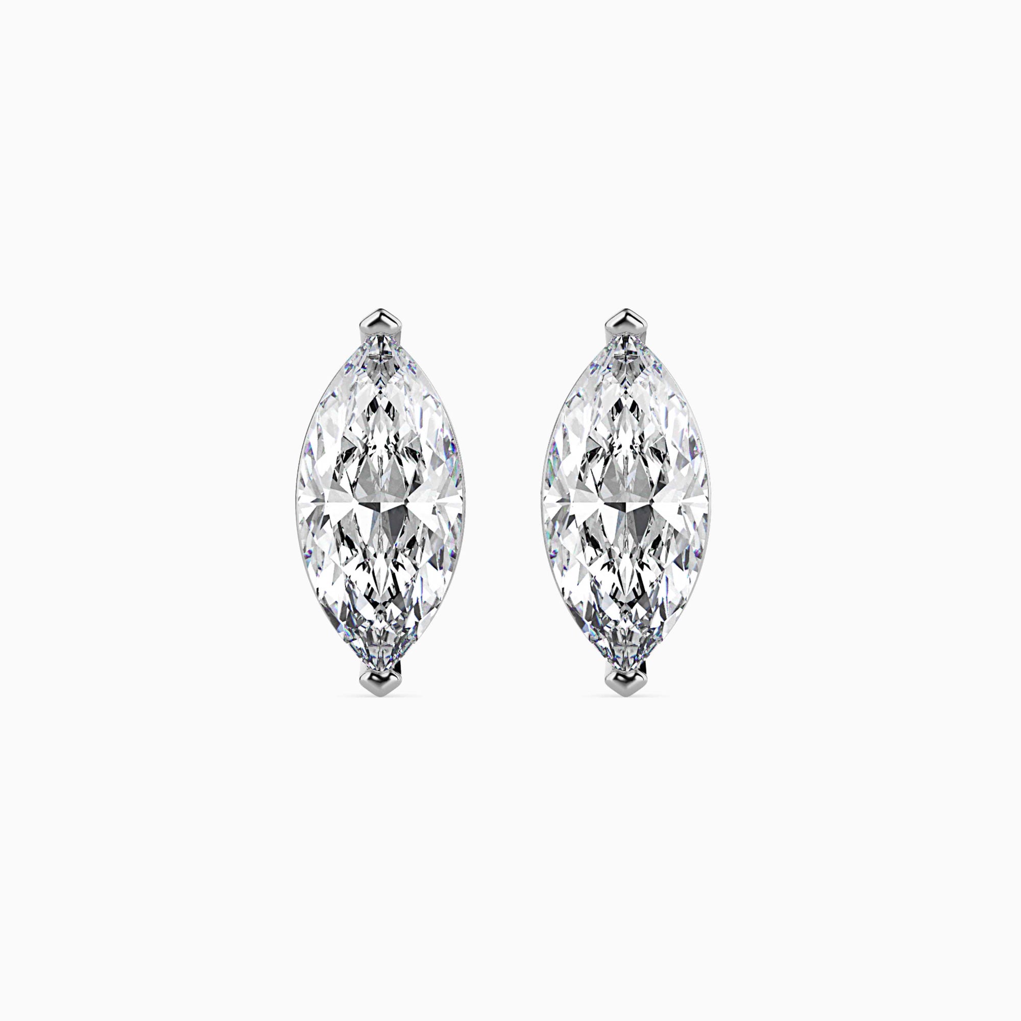 Marquise Cut Lab-Grown Diamond Basket Stud Earrings in White Gold