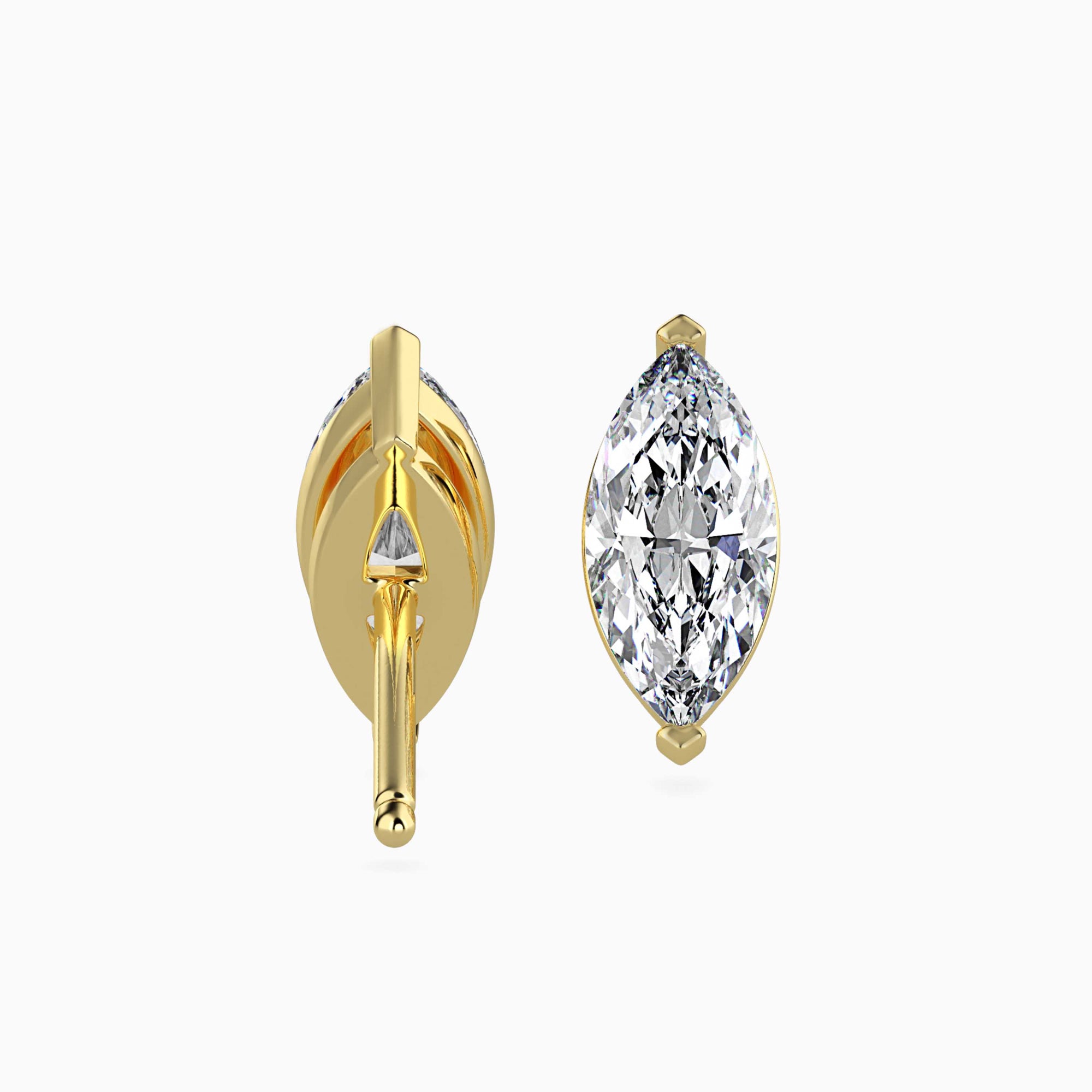 Marquise Cut Lab-Grown Diamond Basket Stud Earrings in Yellow Gold