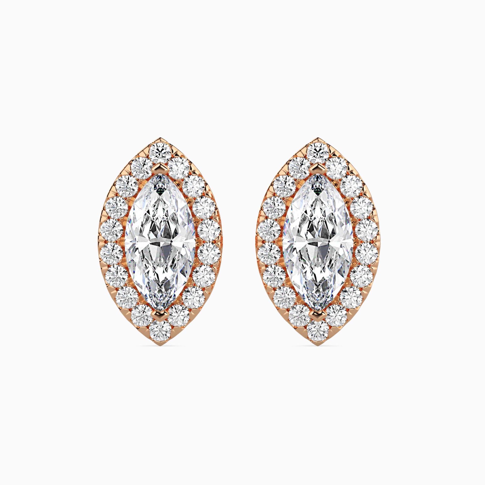 Marquise Cut Lab-Grown Diamond Halo Stud Earrings in Rose Gold