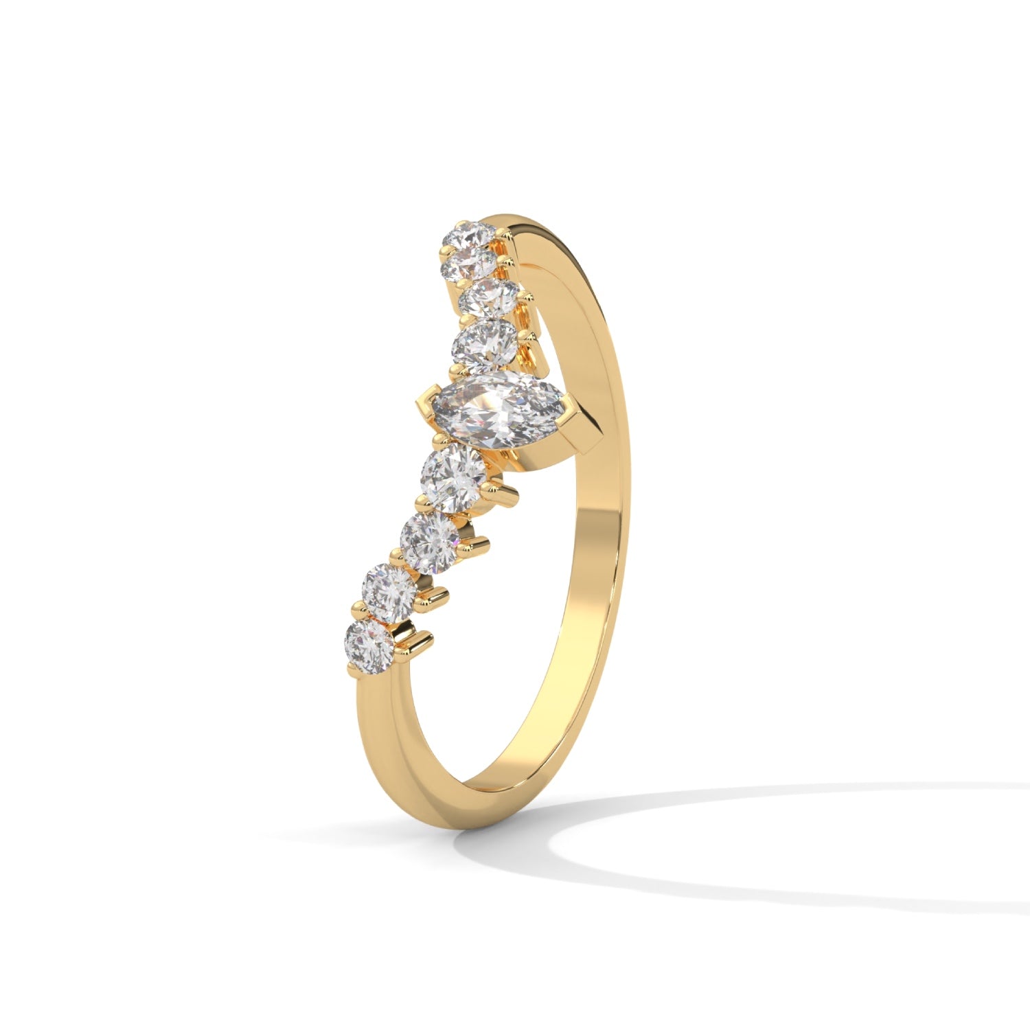Marquise and Round Brilliant Cut Lab-Grown Diamond Chevron Wedding Ring in Yellow Gold