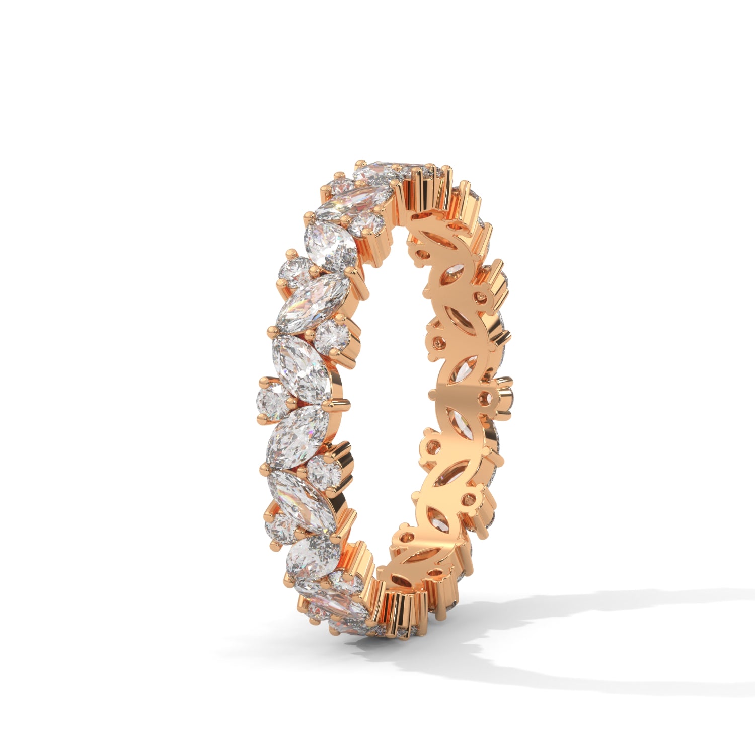 Marquise and Round Brilliant Cut Lab-Grown Diamond Eternity Ring in Rose Gold
