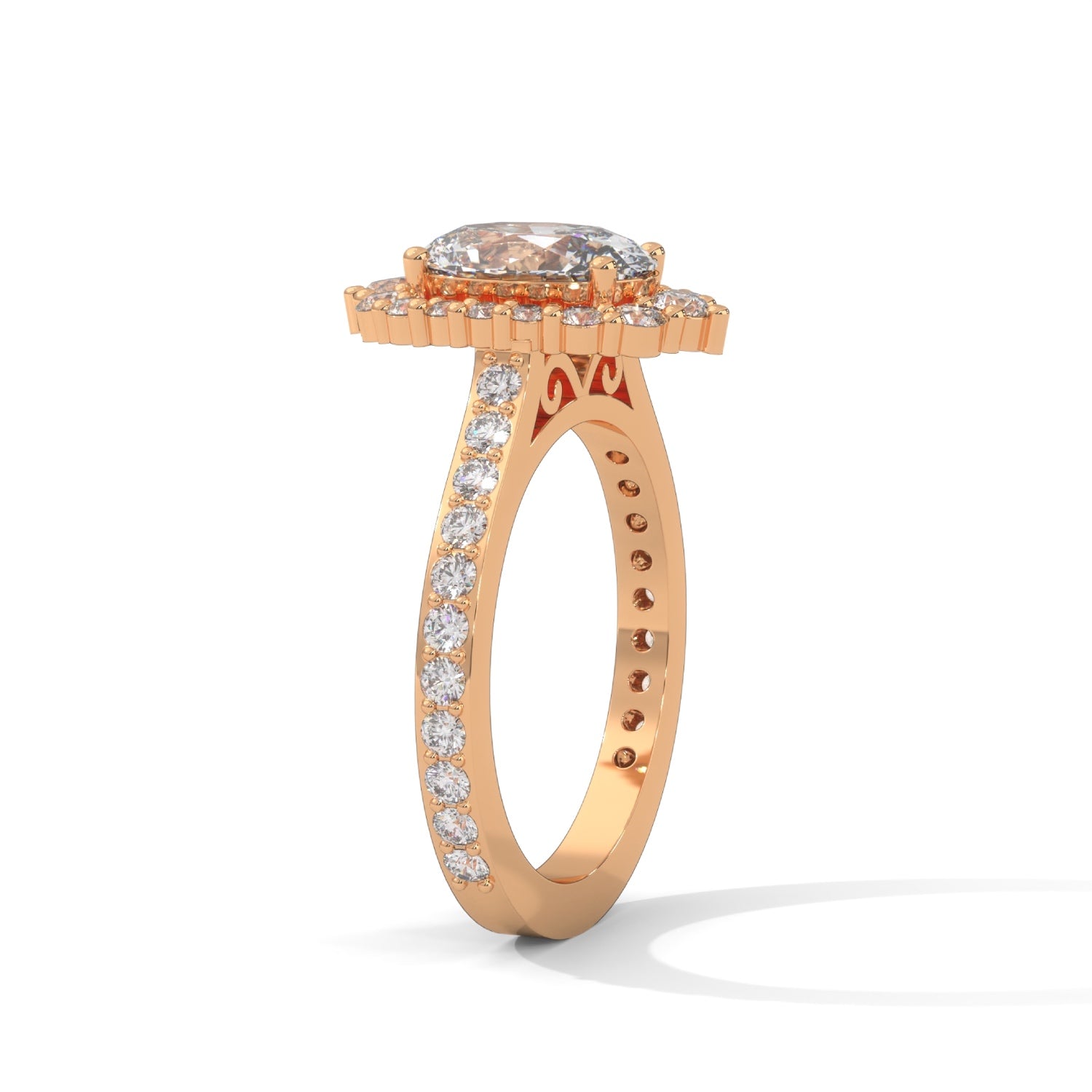 Oval-Shaped Lab-Grown Diamond Halo Pavé Engagement Ring in Rose Gold