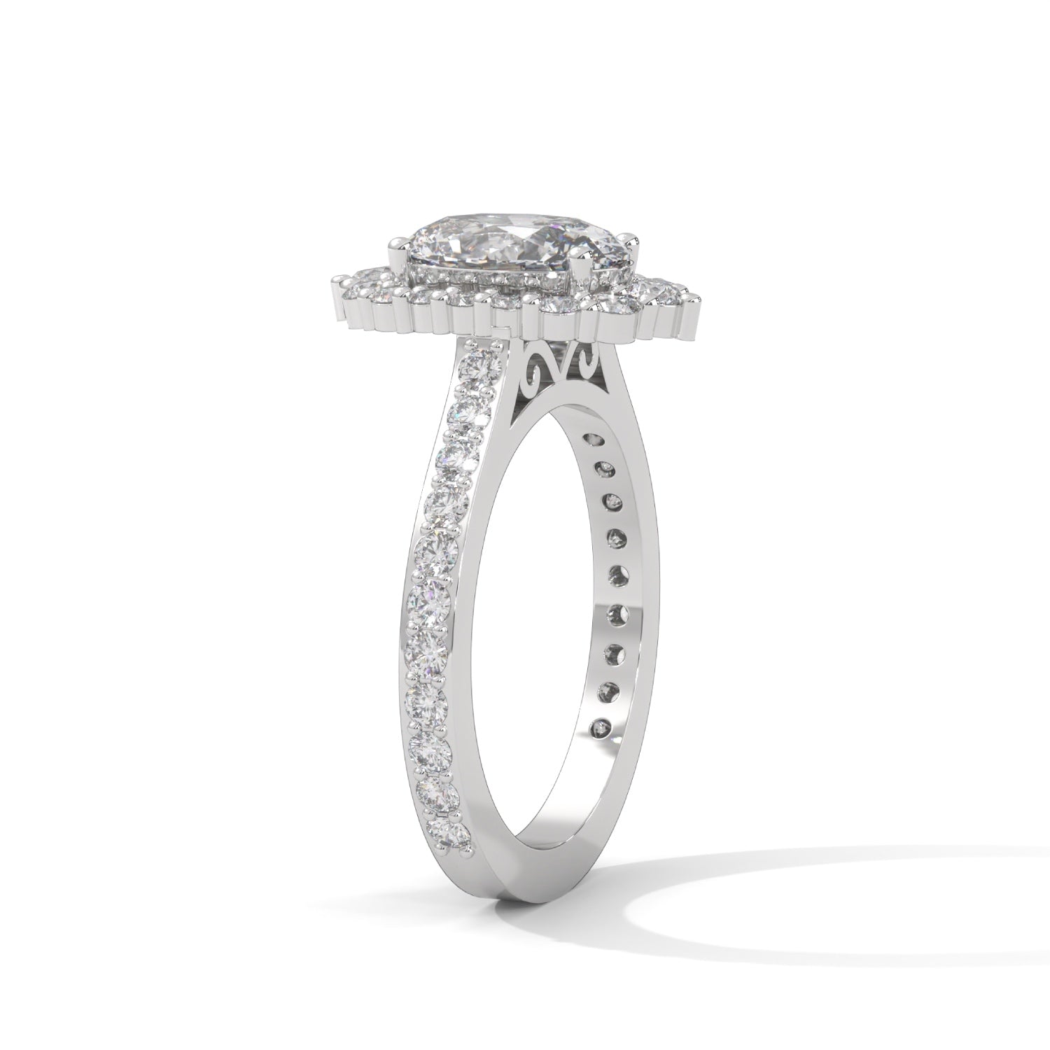 Oval-Shaped Lab-Grown Diamond Halo Pavé Engagement Ring in White Gold