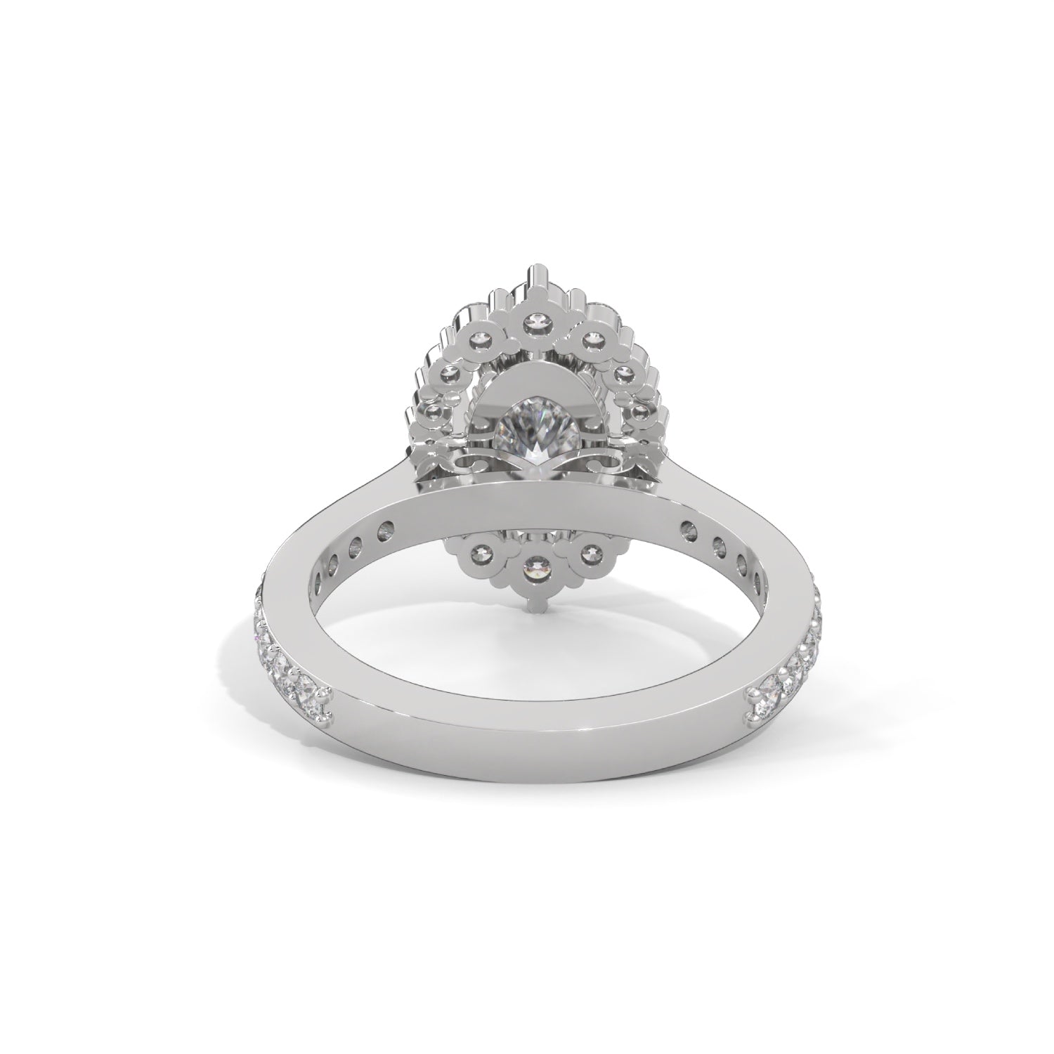 Oval-Shaped Lab-Grown Diamond Halo Pavé Engagement Ring in White Gold