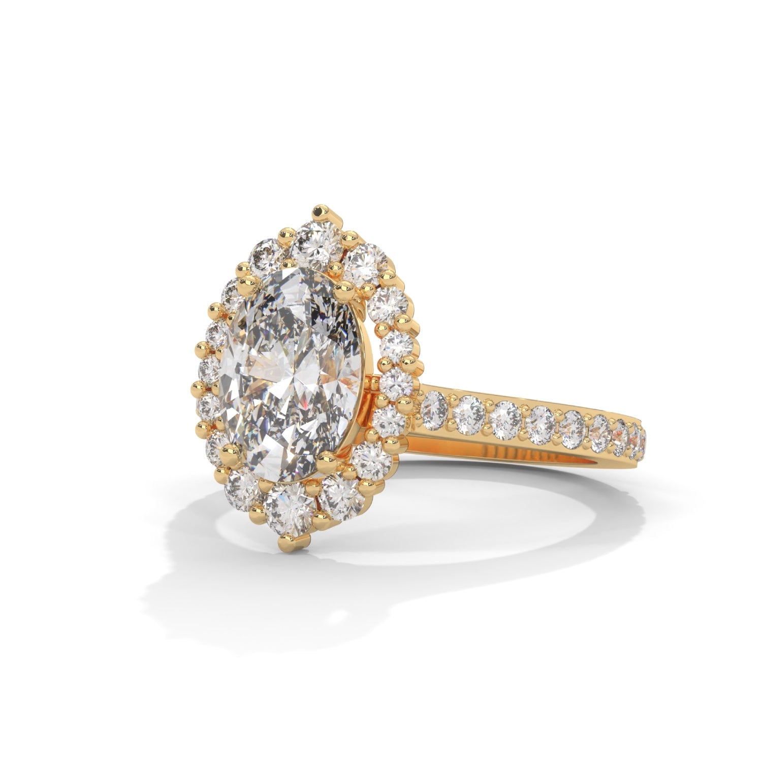 Oval-Shaped Lab-Grown Diamond Halo Pavé Engagement Ring in Yellow Gold