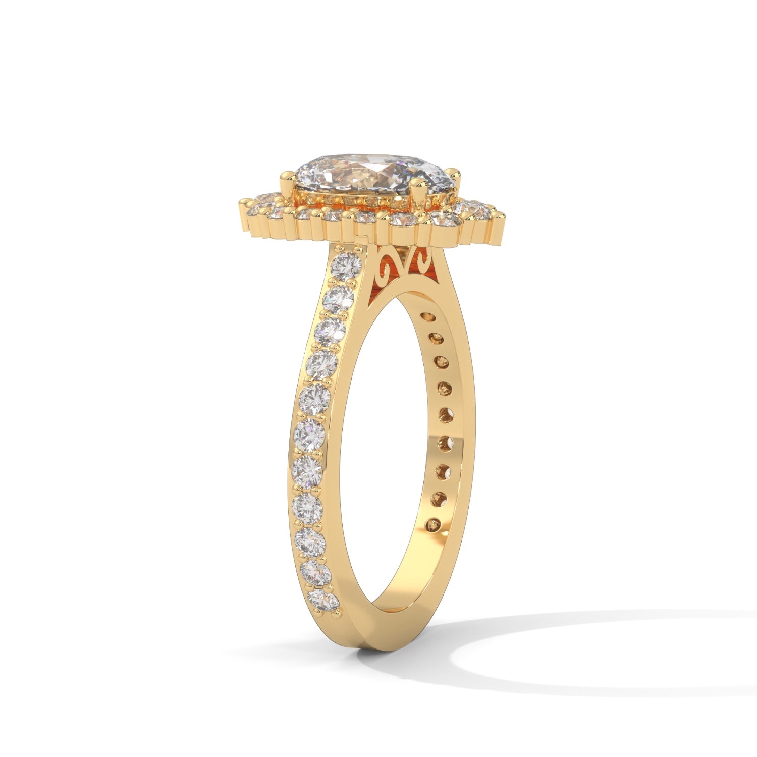 Oval-Shaped Lab-Grown Diamond Halo Pavé Engagement Ring in Yellow Gold