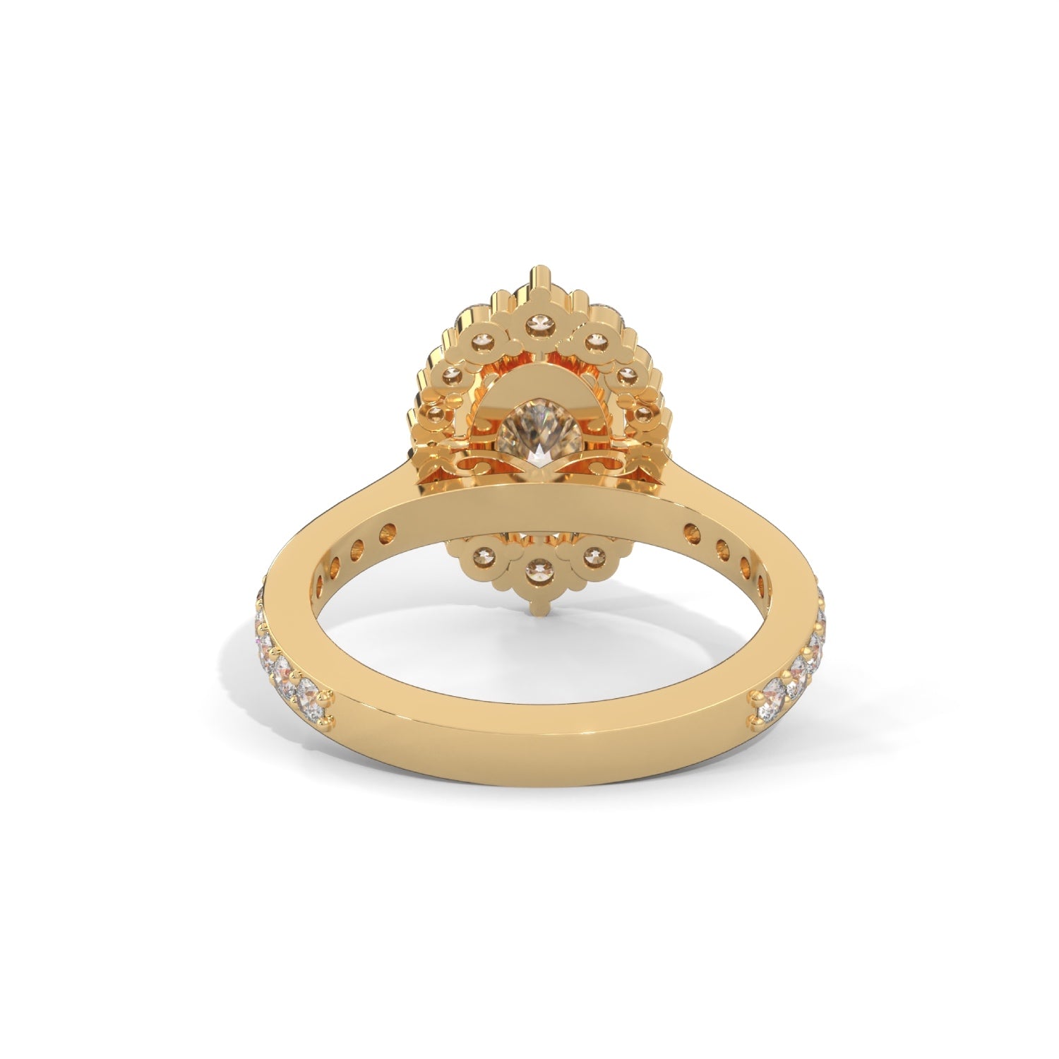 Oval-Shaped Lab-Grown Diamond Halo Pavé Engagement Ring in Yellow Gold