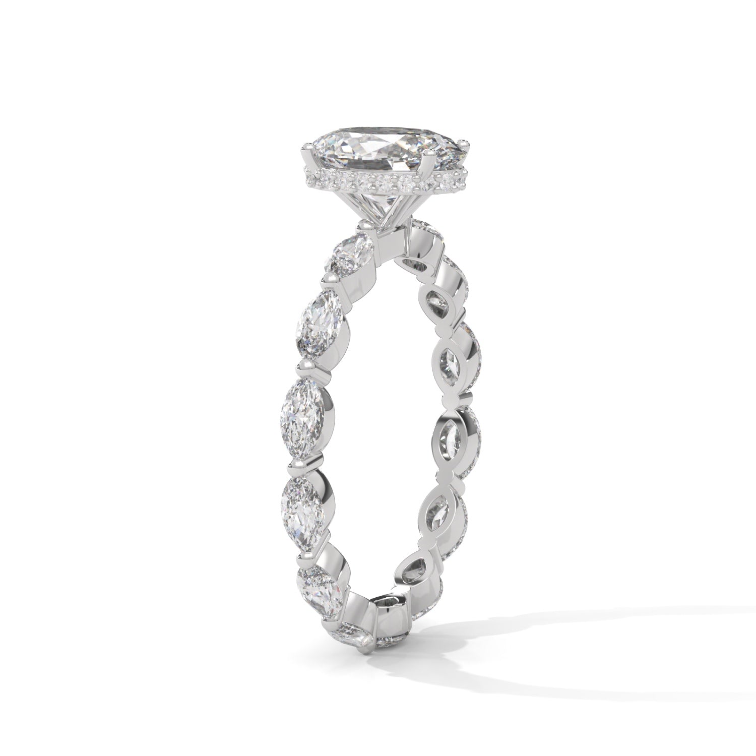 Oval-Shaped Lab-Grown Diamond Hidden Halo Scalloped Engagement Ring in White Gold