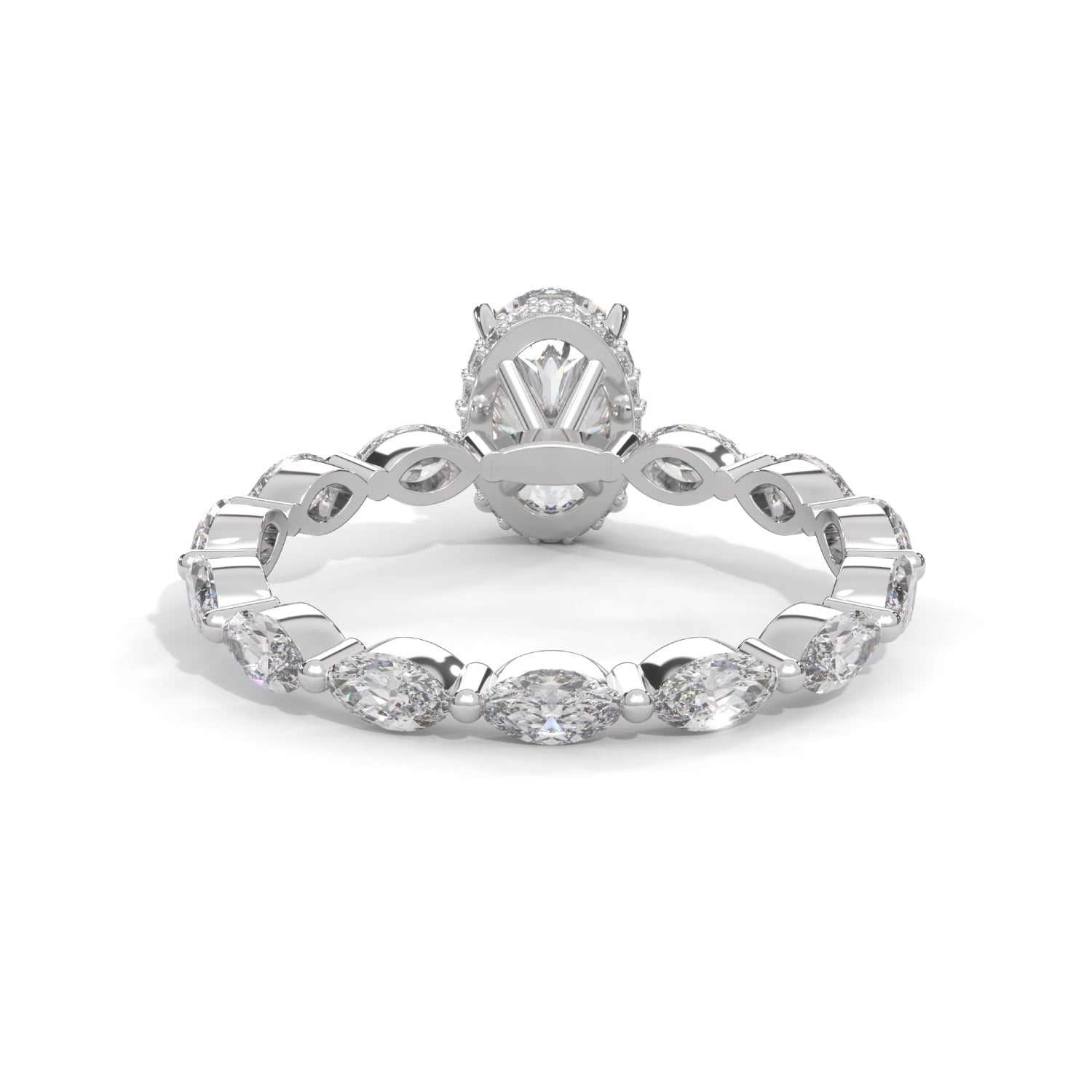 Oval-Shaped Lab-Grown Diamond Hidden Halo Scalloped Engagement Ring in White Gold