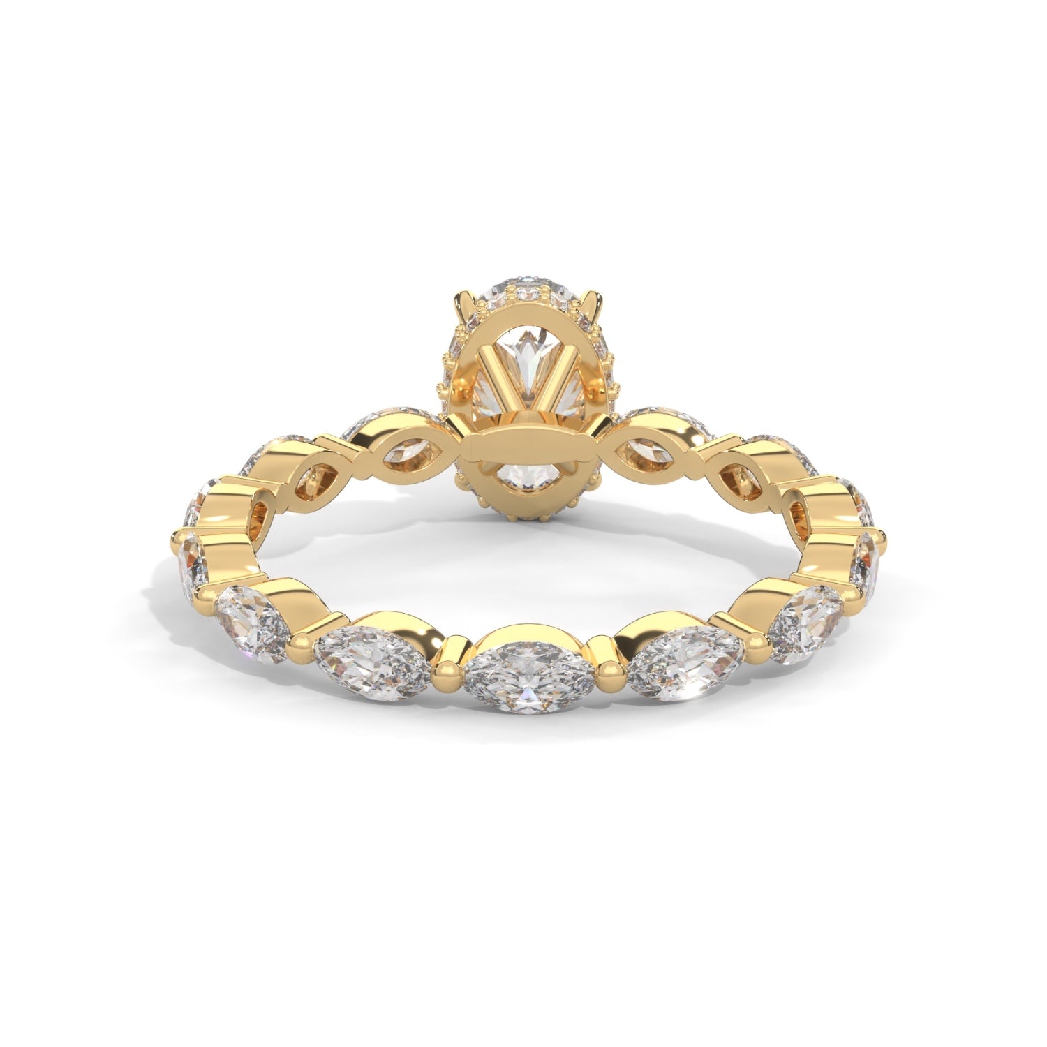 Oval-Shaped Lab-Grown Diamond Hidden Halo Scalloped Engagement Ring in Yellow Gold