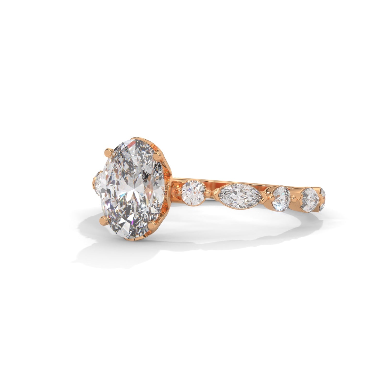 Oval-Shaped Lab-Grown Diamond Scalloped Engagement Ring in Rose Gold