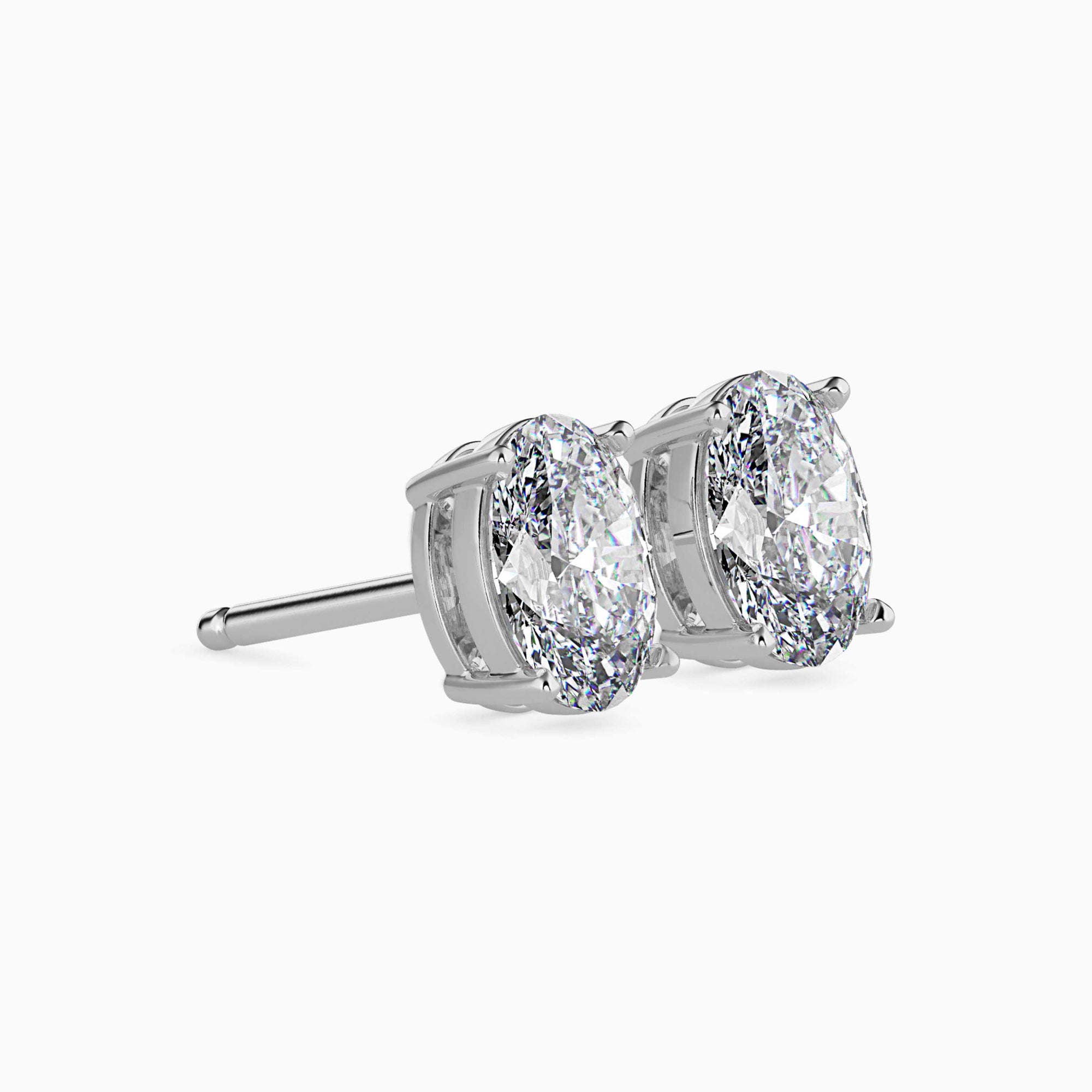 Oval-Shaped Lab-Grown Diamond Basket Stud Earrings in White Gold