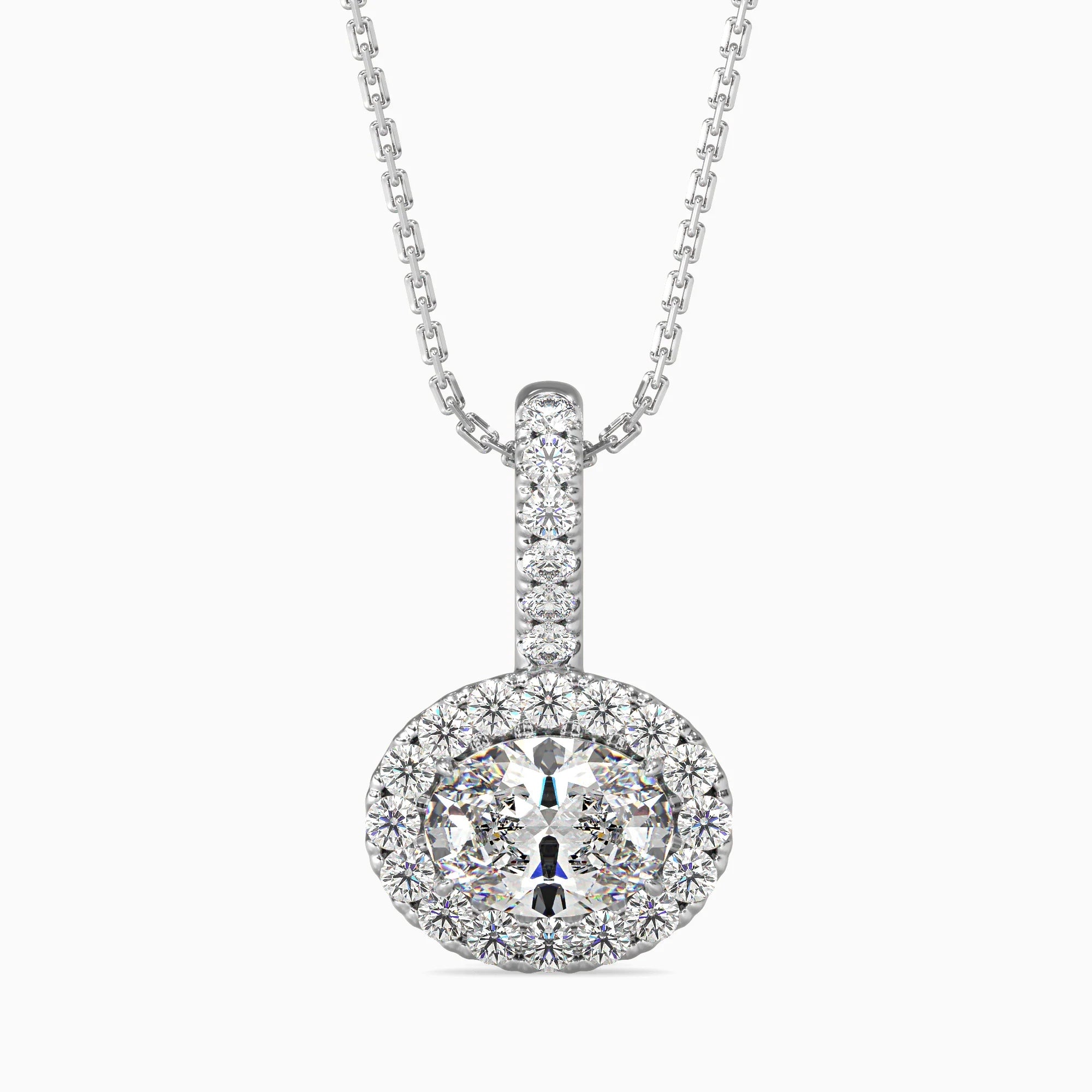 Oval-Shaped Lab-Grown Diamond Halo Pendant in White Gold