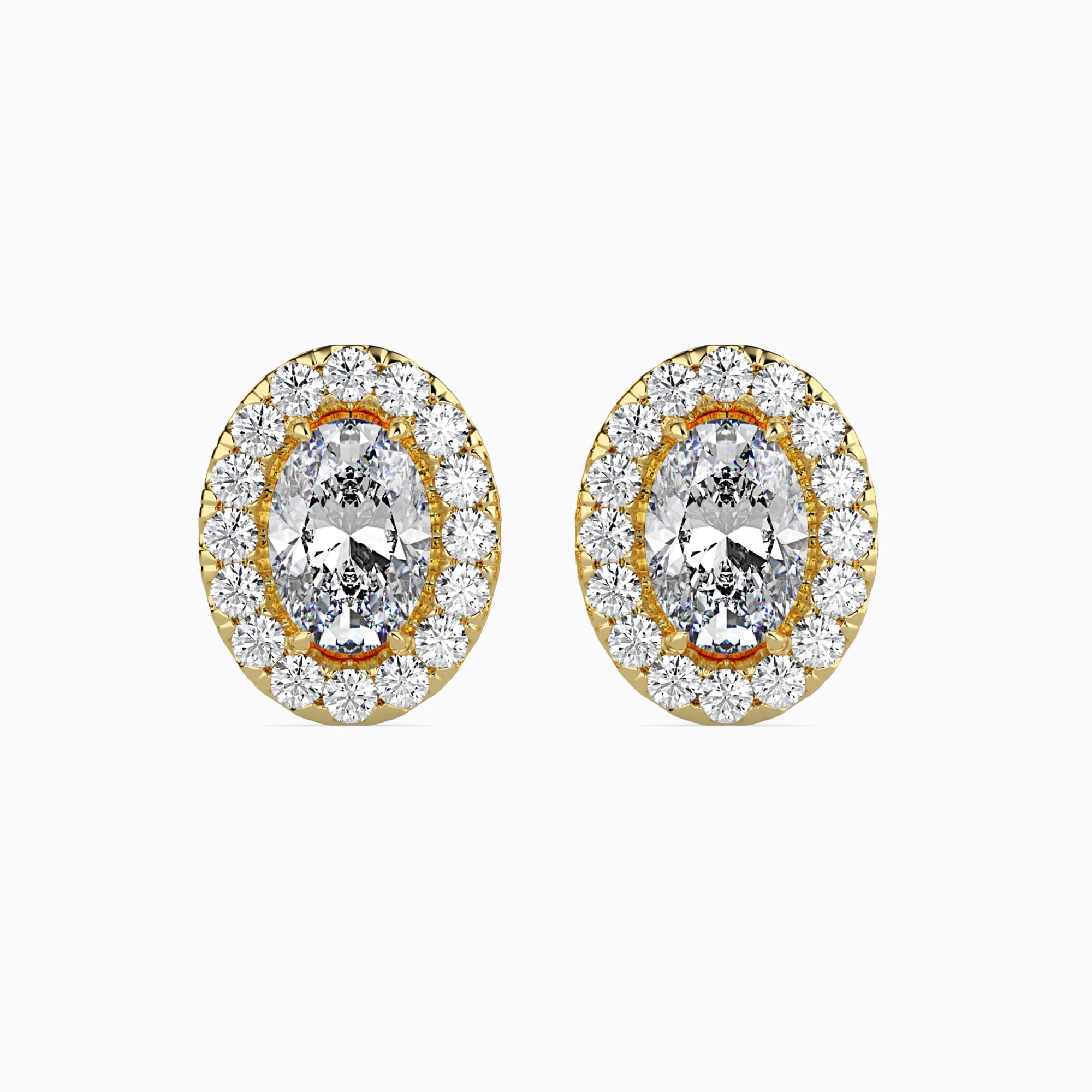 Oval-Shaped Lab-Grown Diamond Halo Stud Earrings in Yellow Gold
