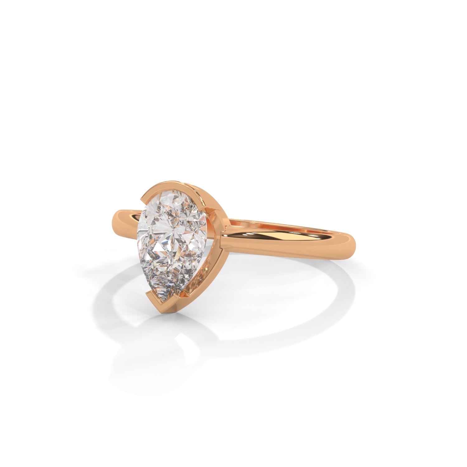 Pear-Shaped Lab-Grown Diamond Half-Bezel Solitaire Engagement Ring in Rose Gold