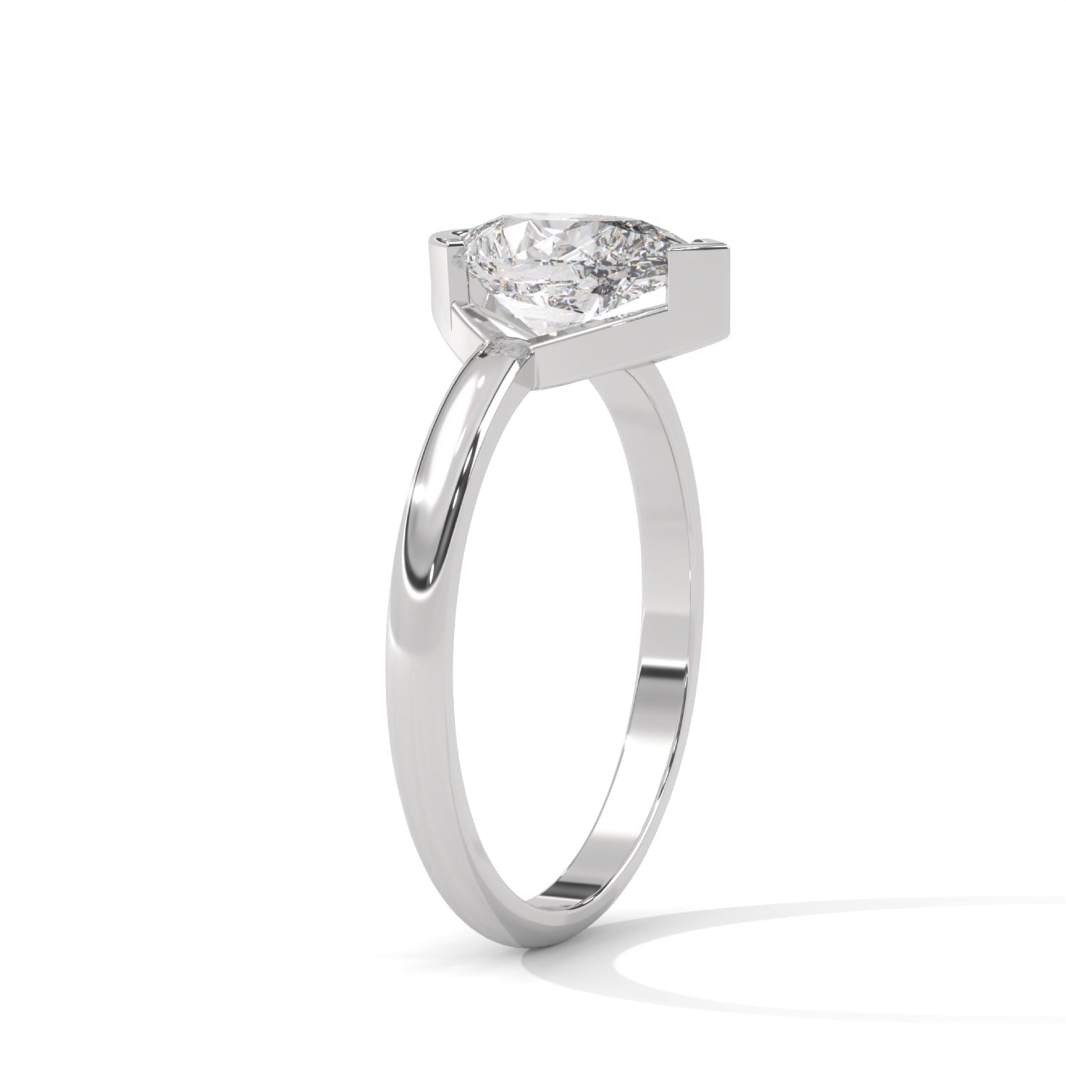 Pear-Shaped Lab-Grown Diamond Half-Bezel Solitaire Engagement Ring in White Gold