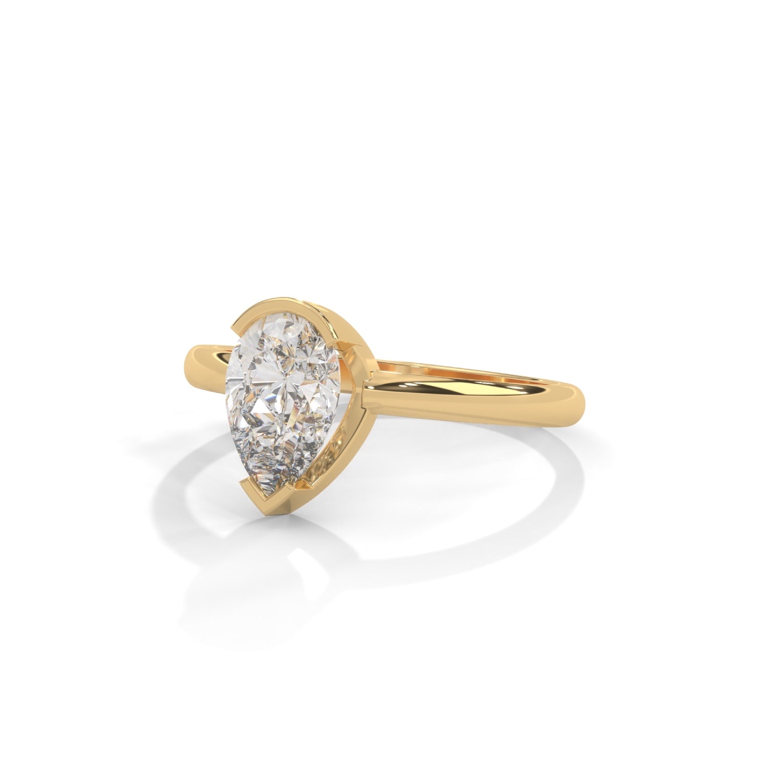 Pear-Shaped Lab-Grown Diamond Half-Bezel Solitaire Engagement Ring in Yellow Gold