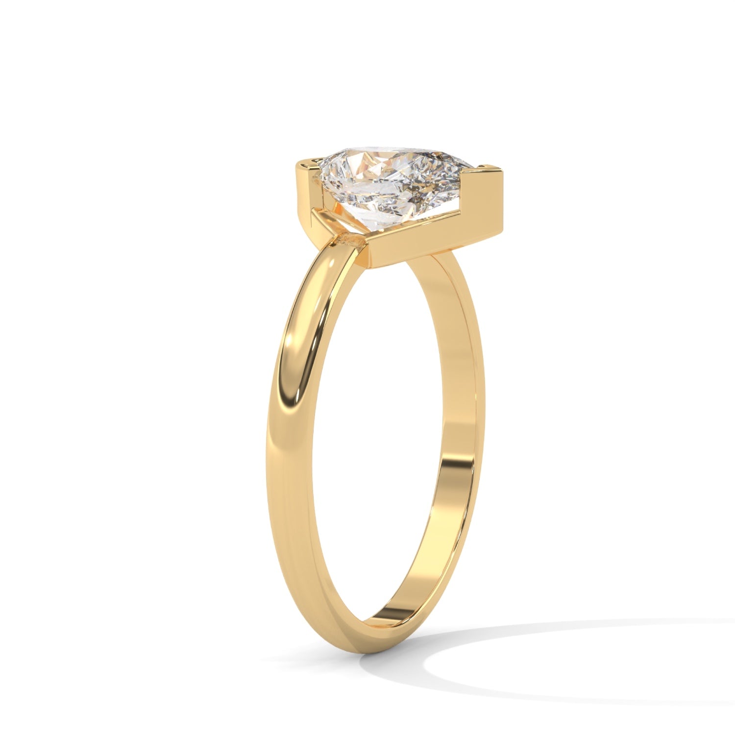 Pear-Shaped Lab-Grown Diamond Half-Bezel Solitaire Engagement Ring in Yellow Gold