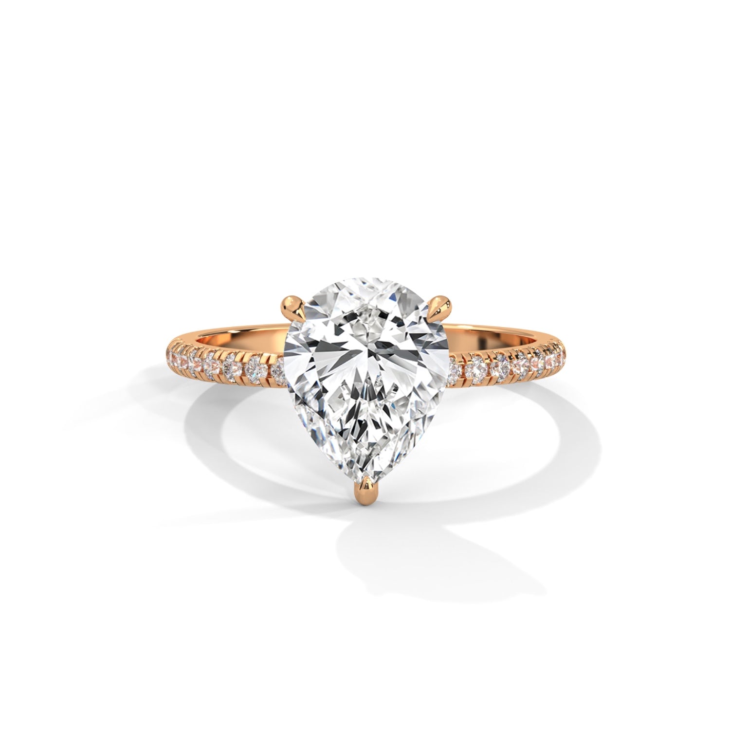 Pear-Shaped Lab-Grown Diamond Pavé Engagement Ring in Rose Gold
