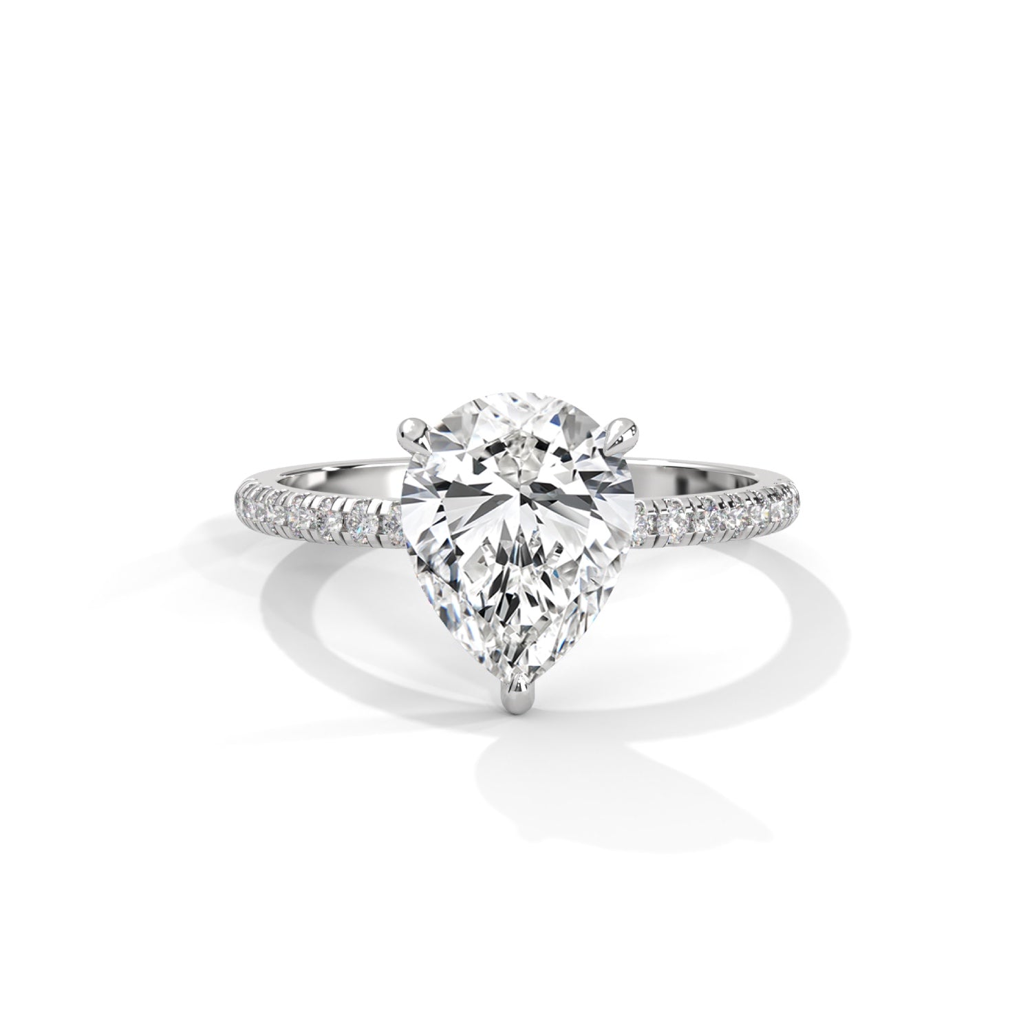 Pear-Shaped Lab-Grown Diamond Pavé Engagement Ring in White Gold