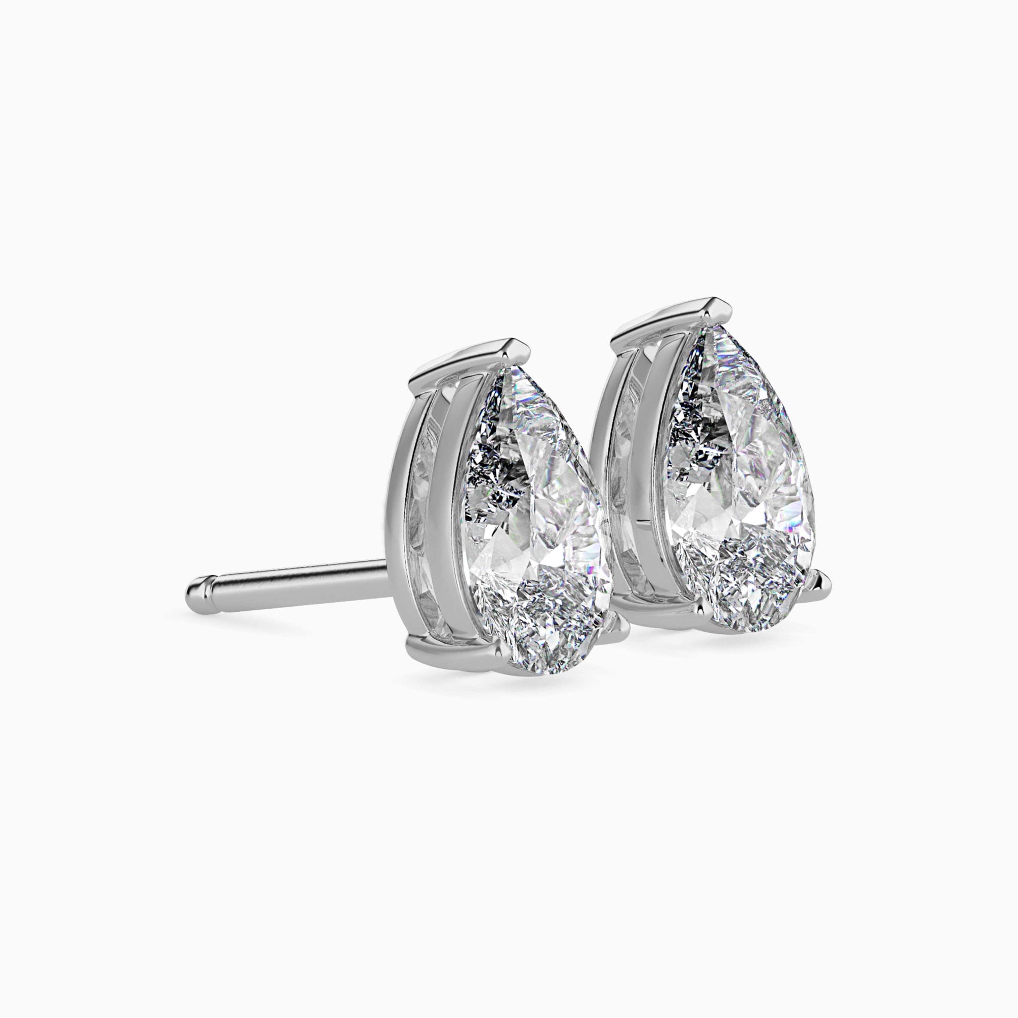 Pear-Shaped Lab-Grown Diamond Basket Stud Earrings in White Gold