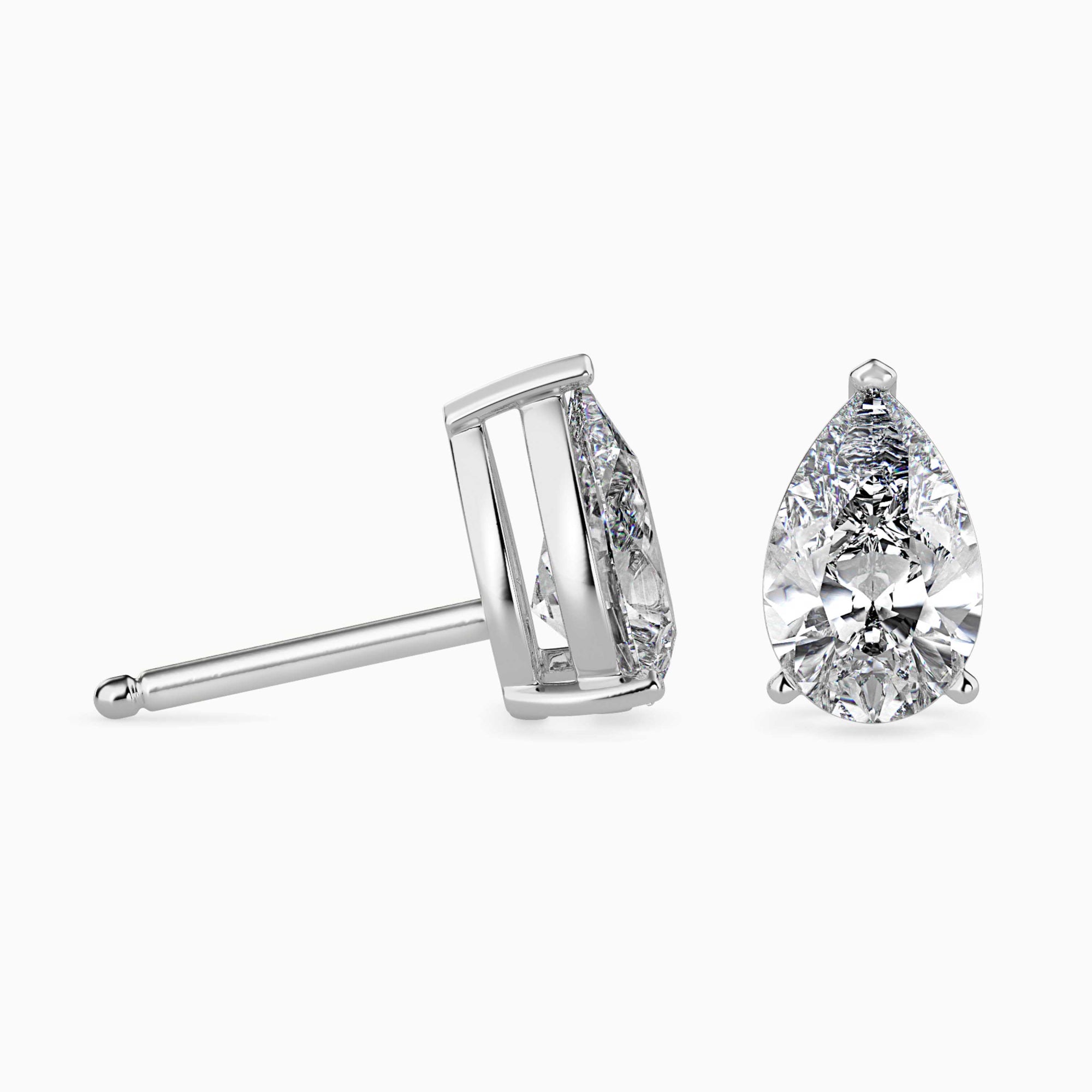 Pear-Shaped Lab-Grown Diamond Basket Stud Earrings in White Gold