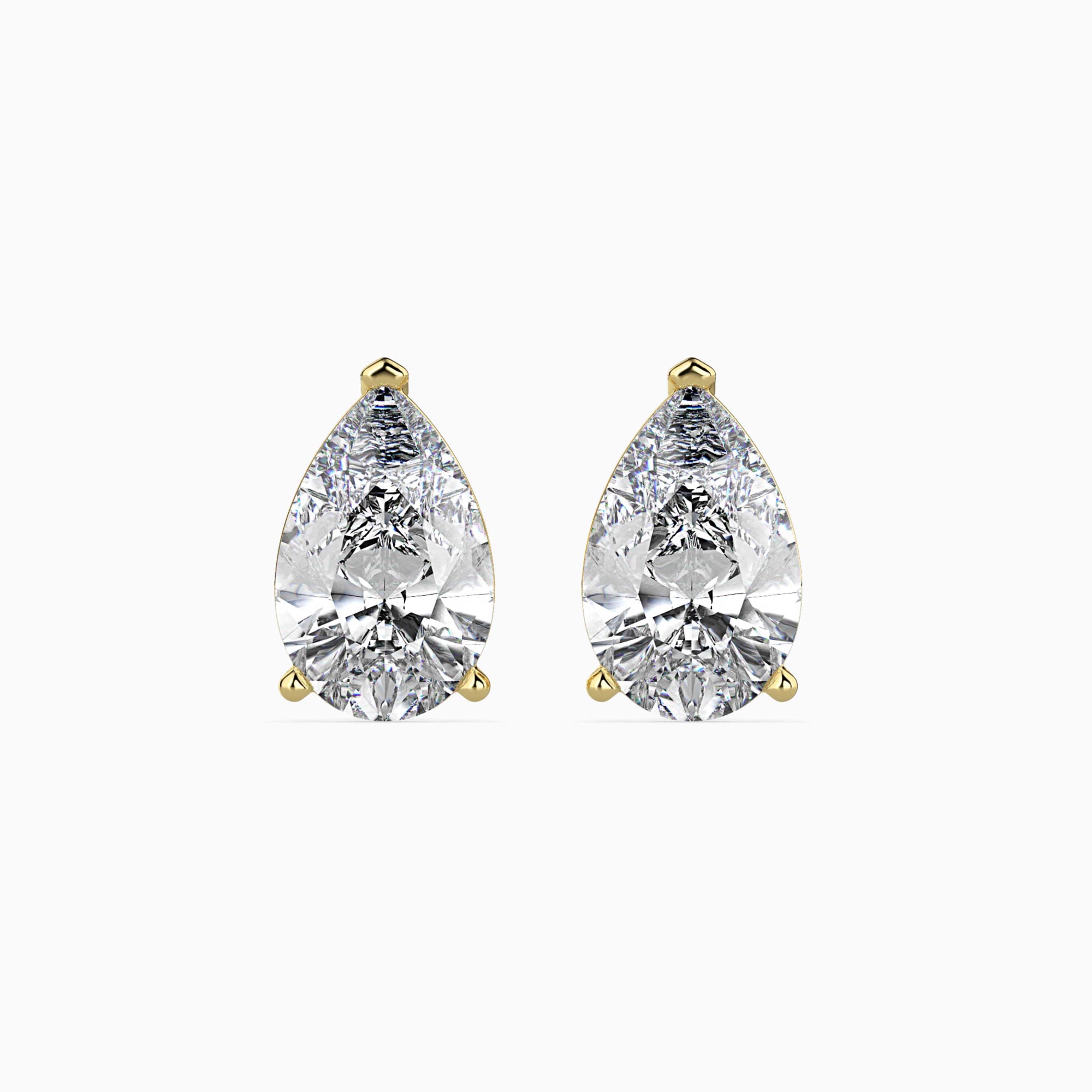 Pear-Shaped Lab-Grown Diamond Basket Stud Earrings in Yellow Gold