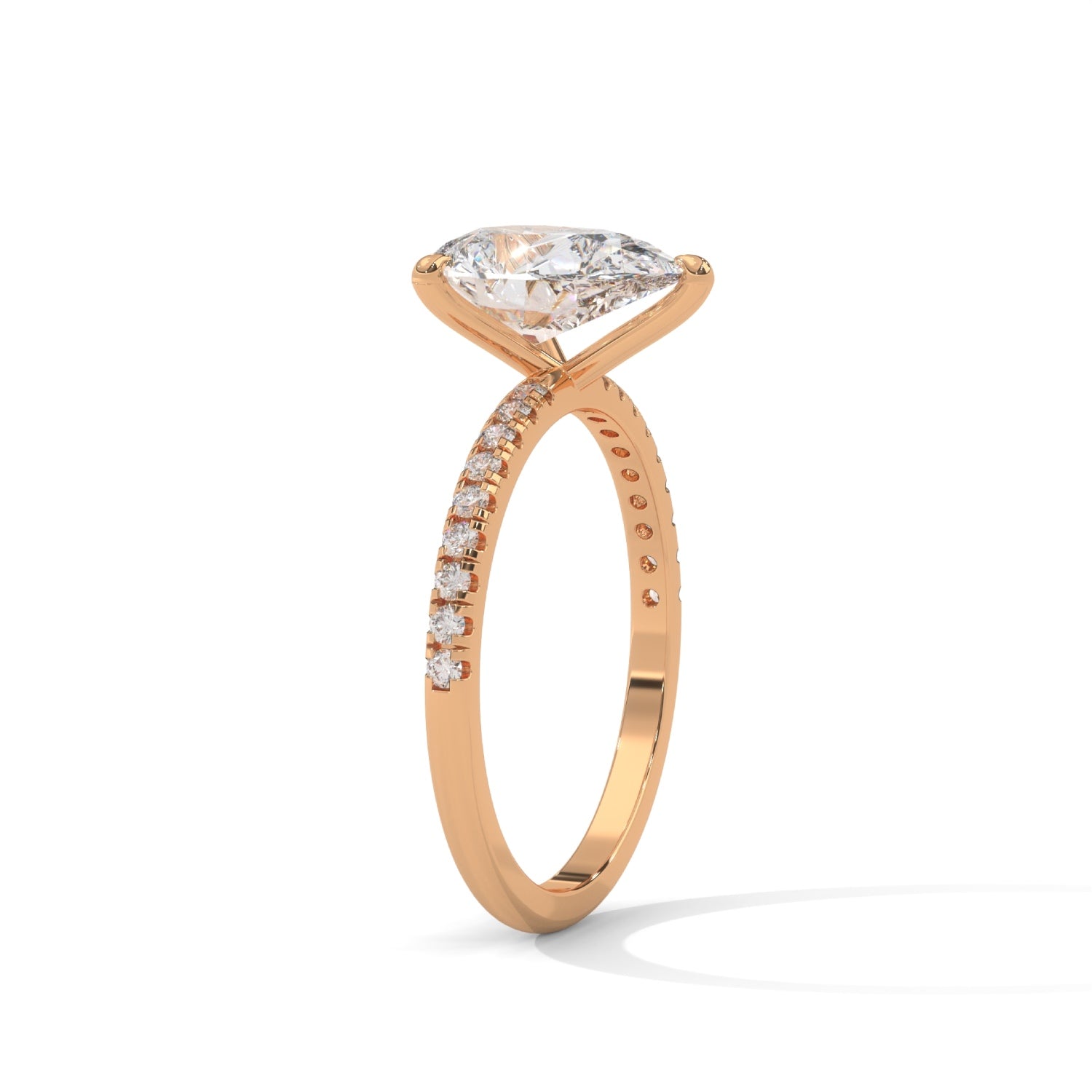 Pear-Shaped Lab-Grown Diamond Pavé Engagement Ring in Rose Gold