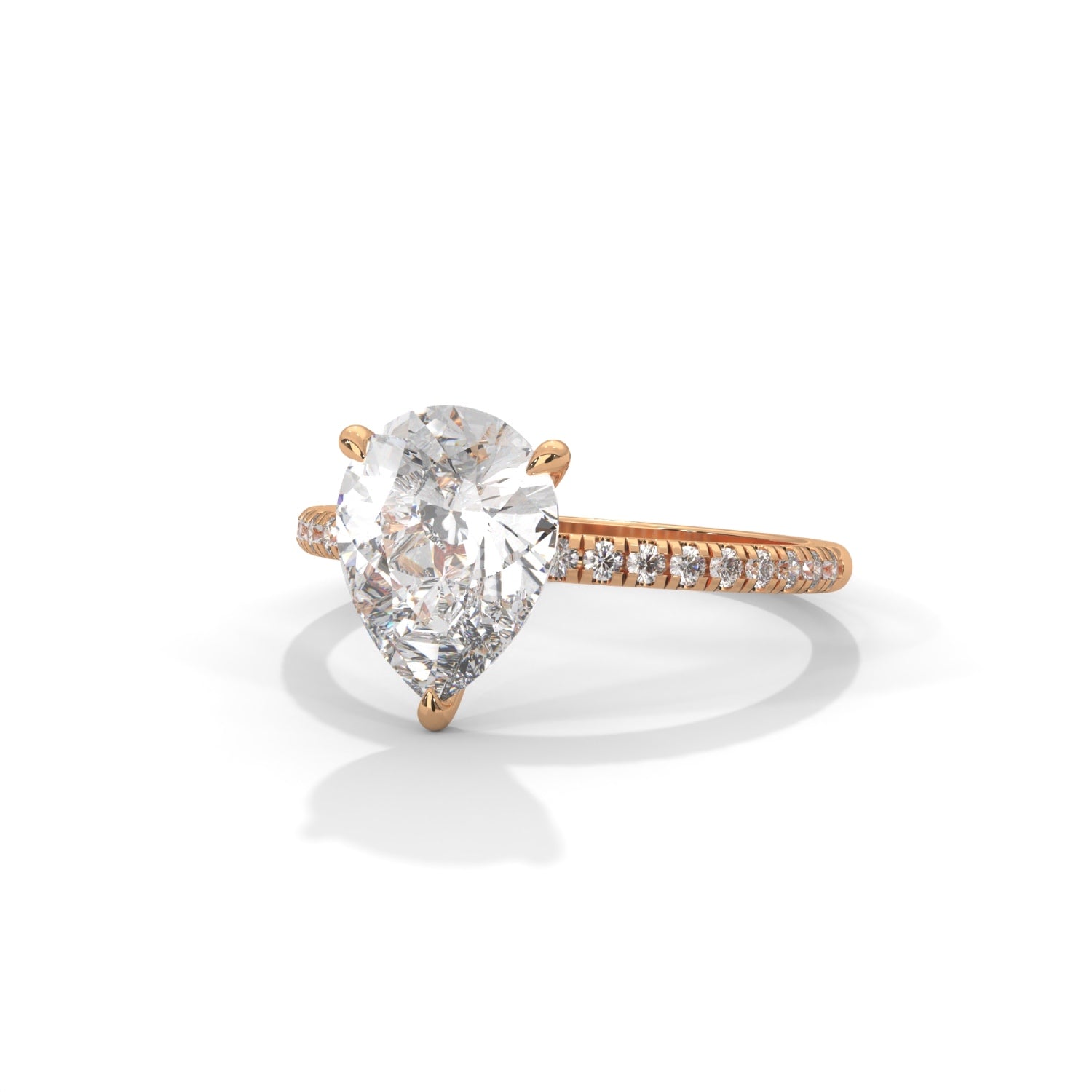 Pear-Shaped Lab-Grown Diamond Pavé Engagement Ring in Rose Gold