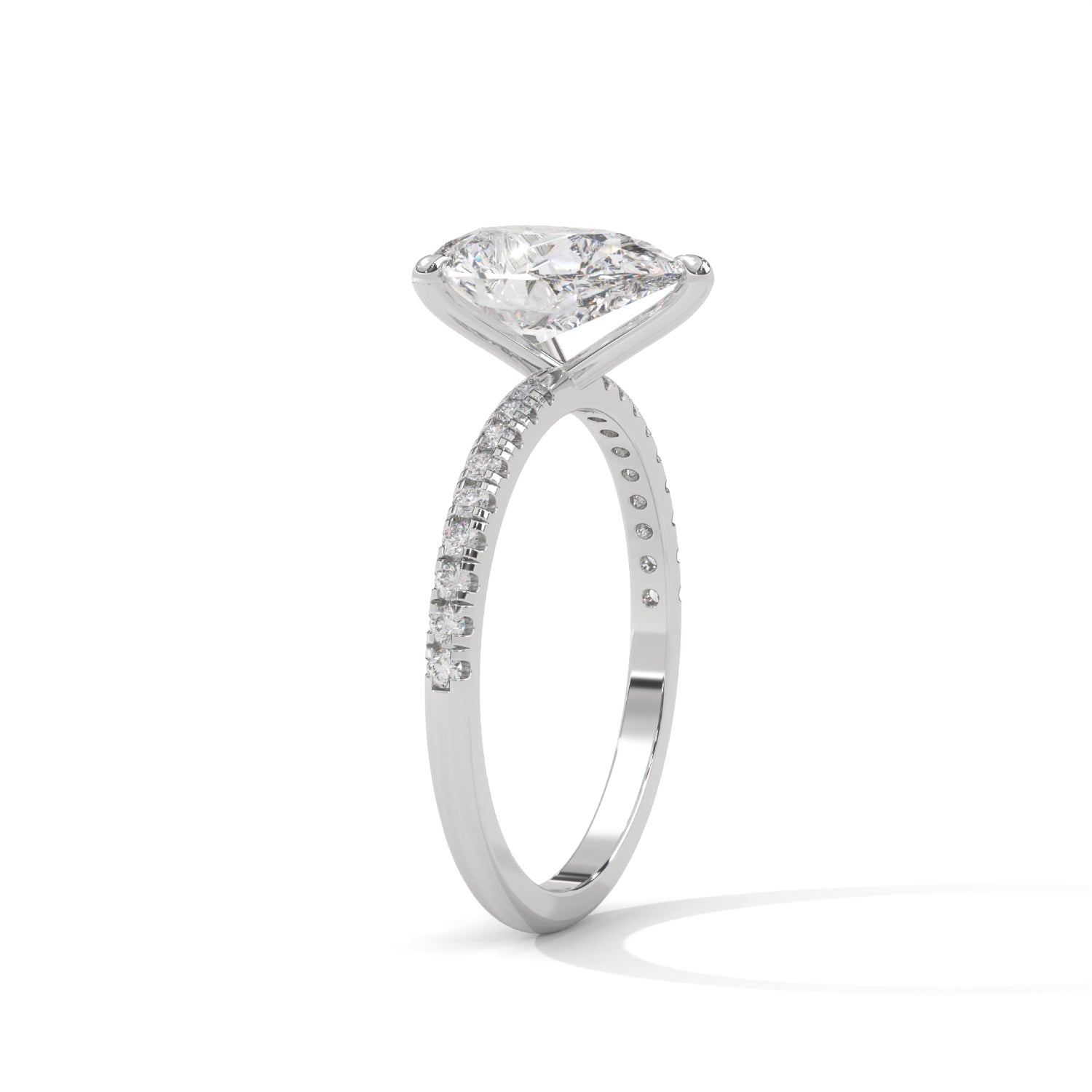 Pear-Shaped Lab-Grown Diamond Pavé Engagement Ring in White Gold