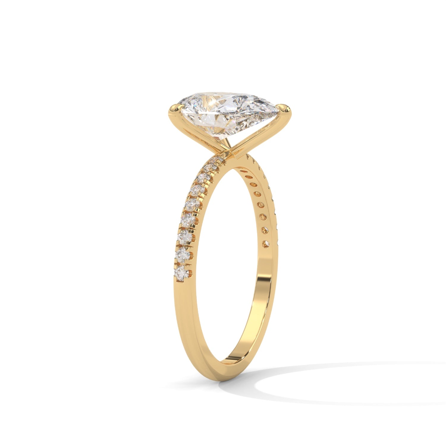 Pear-Shaped Lab-Grown Diamond Pavé Engagement Ring in Yellow Gold