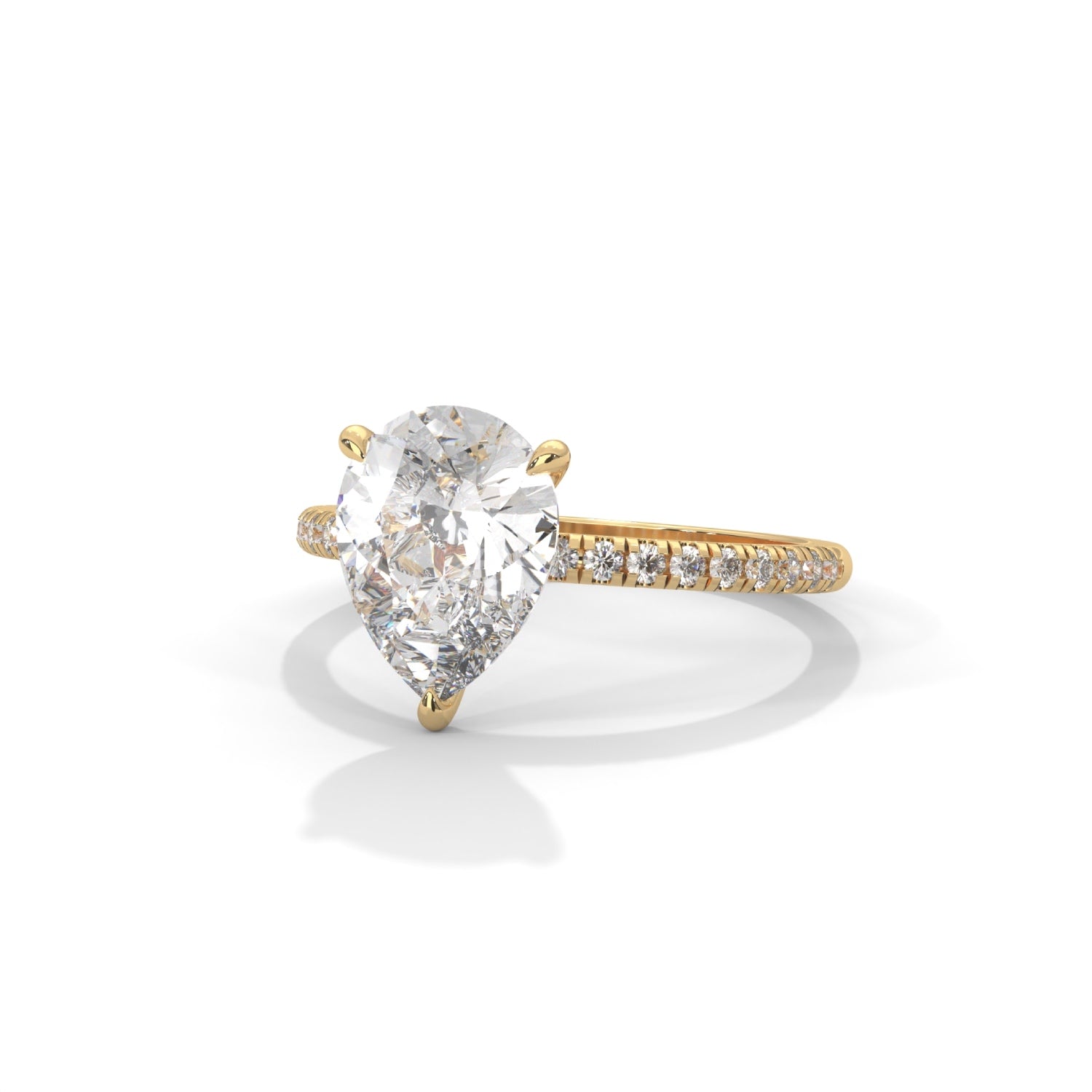 Pear-Shaped Lab-Grown Diamond Pavé Engagement Ring in Yellow Gold