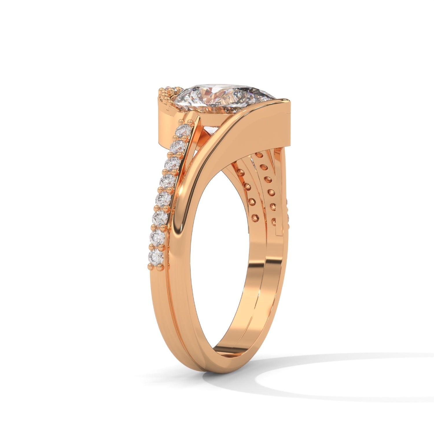 Pear-Shaped Lab-Grown Diamond Split Shank Pavé Engagement Ring in Rose Gold