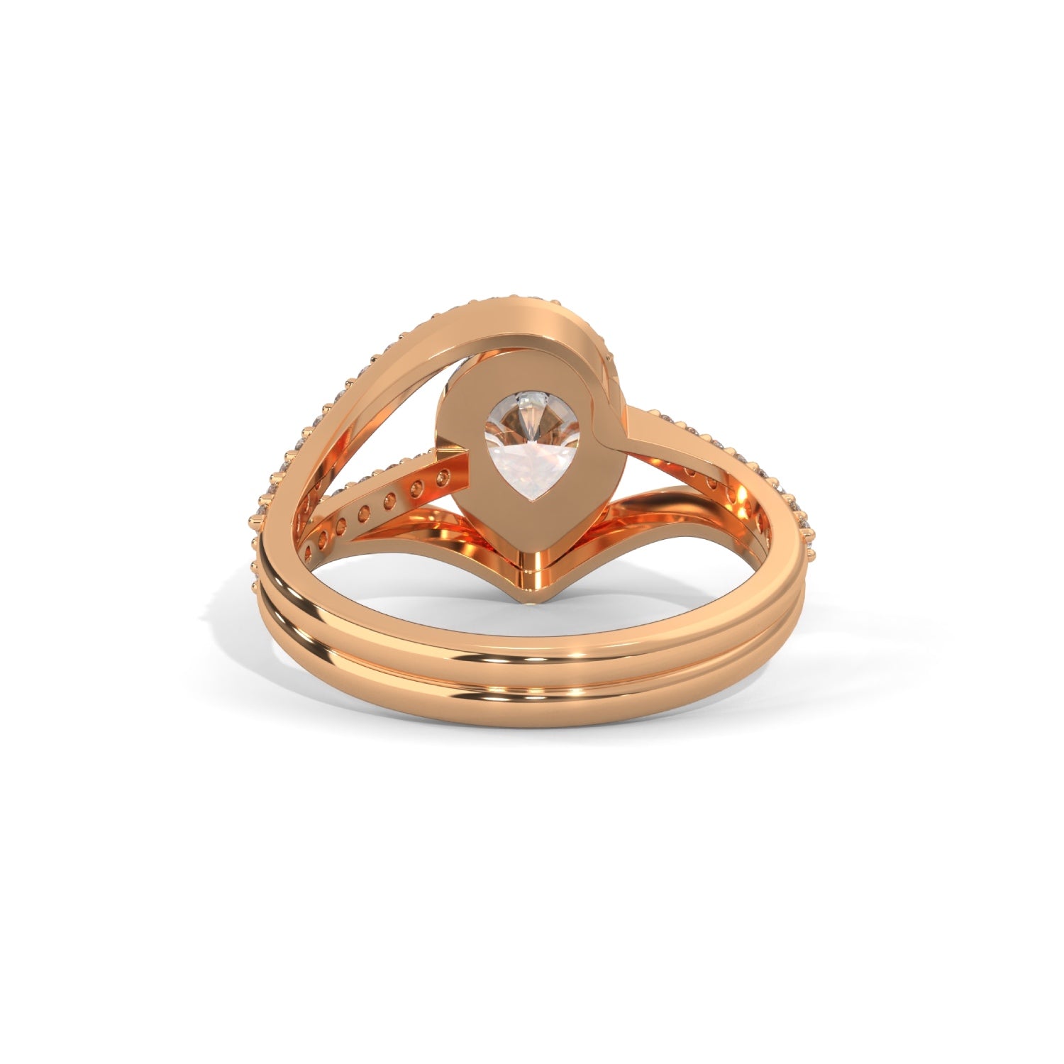 Pear-Shaped Lab-Grown Diamond Split Shank Pavé Engagement Ring in Rose Gold