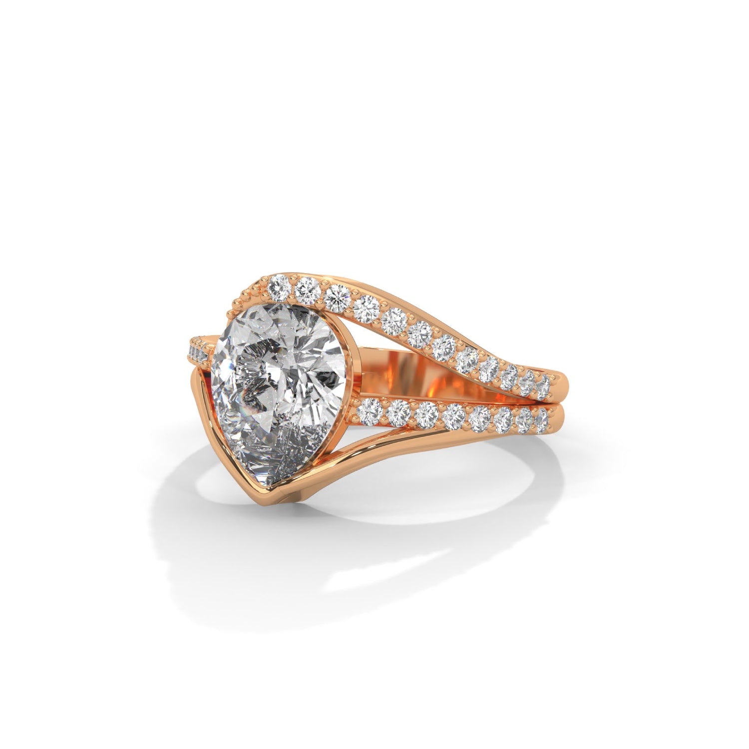 Pear-Shaped Lab-Grown Diamond Split Shank Pavé Engagement Ring in Rose Gold