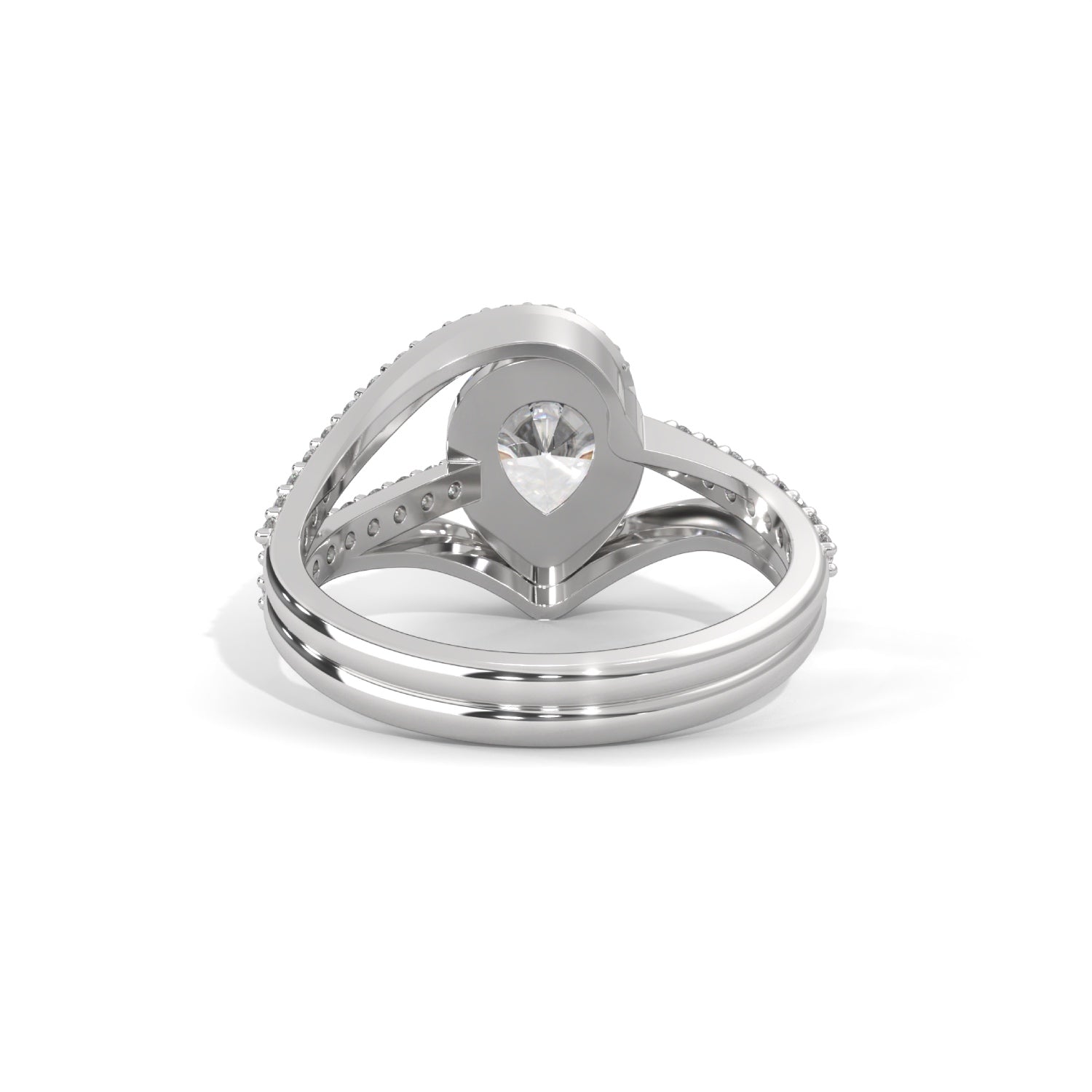 Pear-Shaped Lab-Grown Diamond Split Shank Pavé Engagement Ring in White Gold