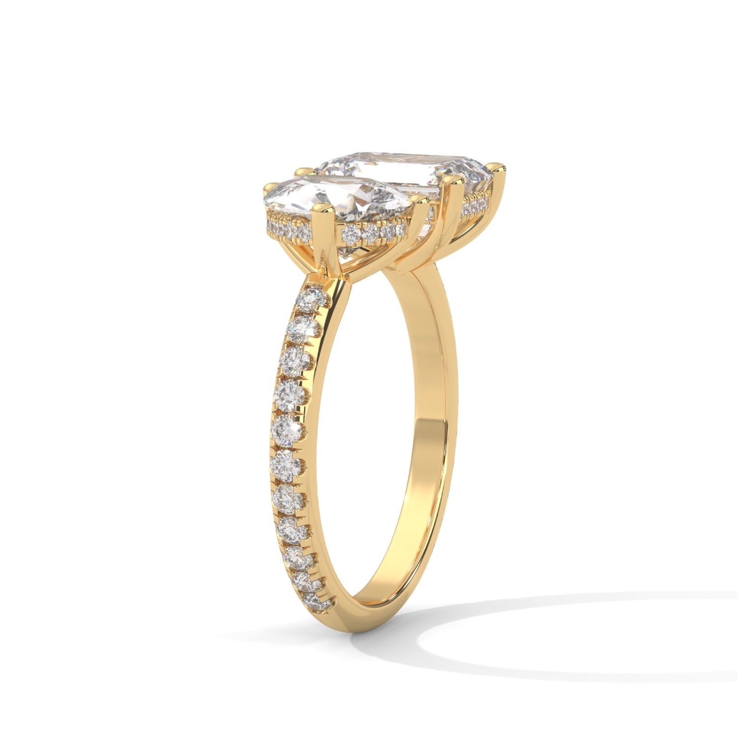 Pear and Emerald Cut Lab-Grown Diamond Toi et Moi Pavé Engagement Ring in Yellow Gold