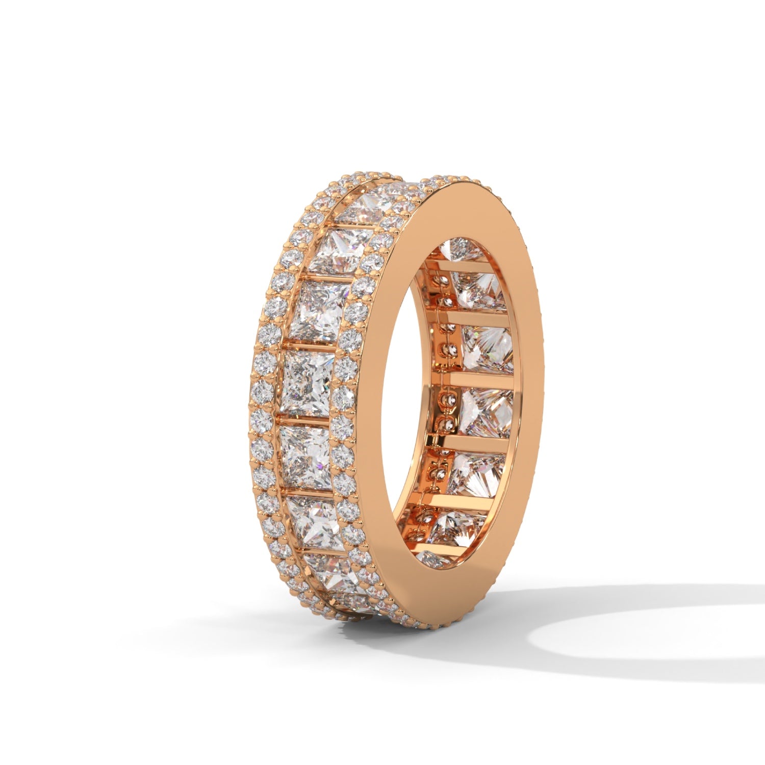 Princess Cut Lab-Grown Diamond Triple Row Eternity Ring in Rose Gold